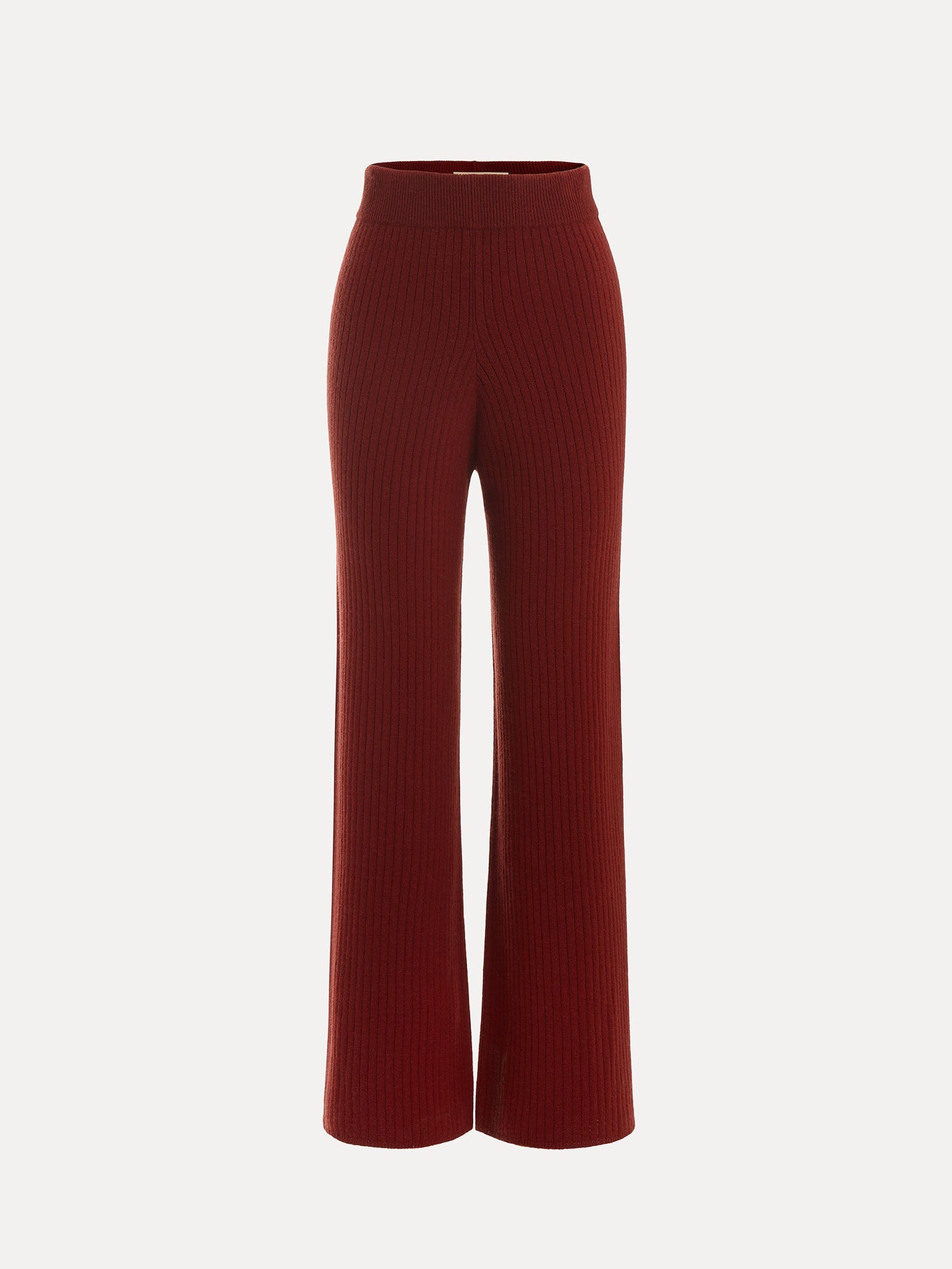 Social Queen 100% Wool Knit Elastic Trousers feature a high-waisted, straight-leg design in deep red with an elastic waistband, shown against a plain white background.