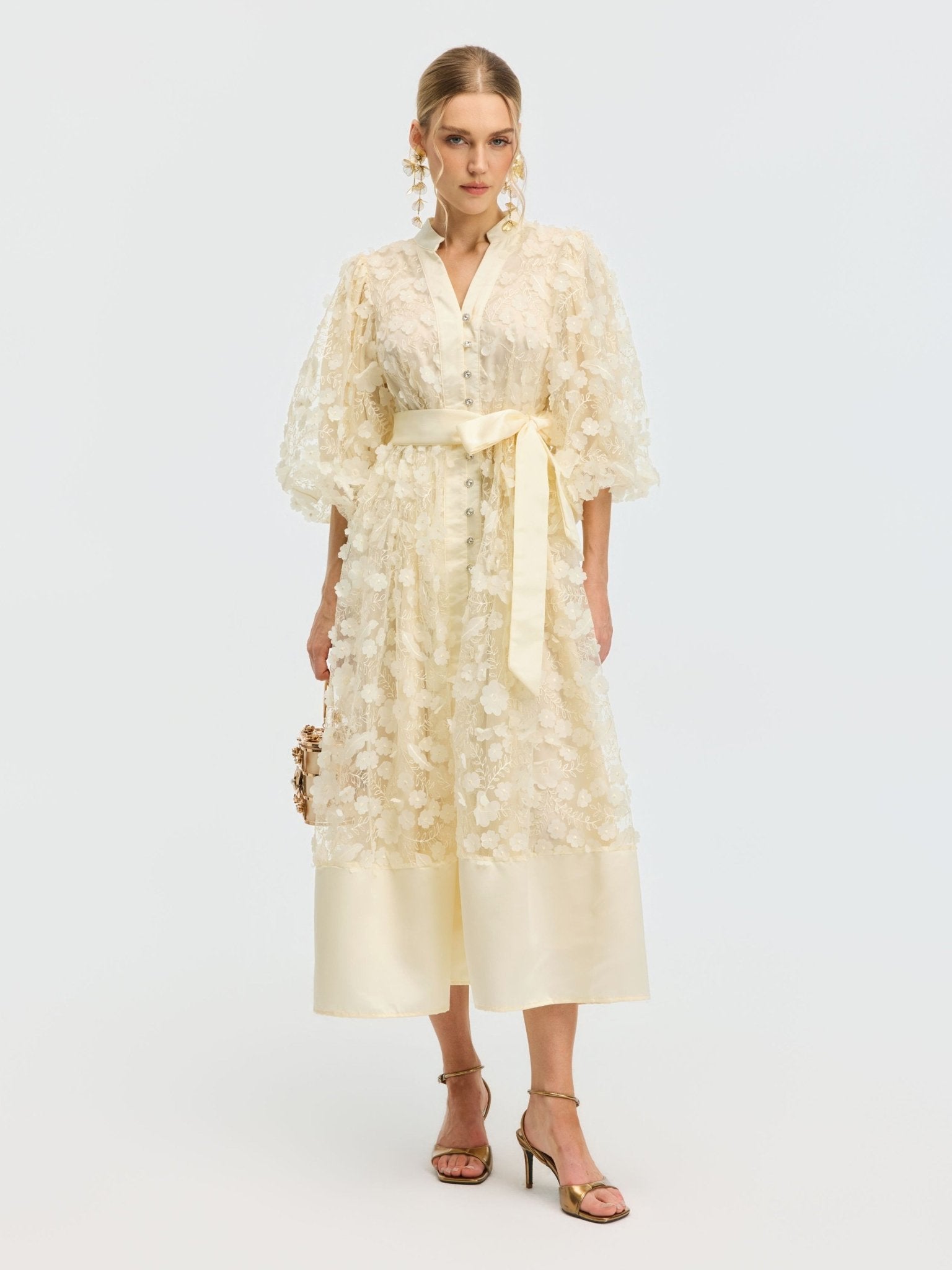 3D Floral Appliqué A-Line Dress - Social Queen