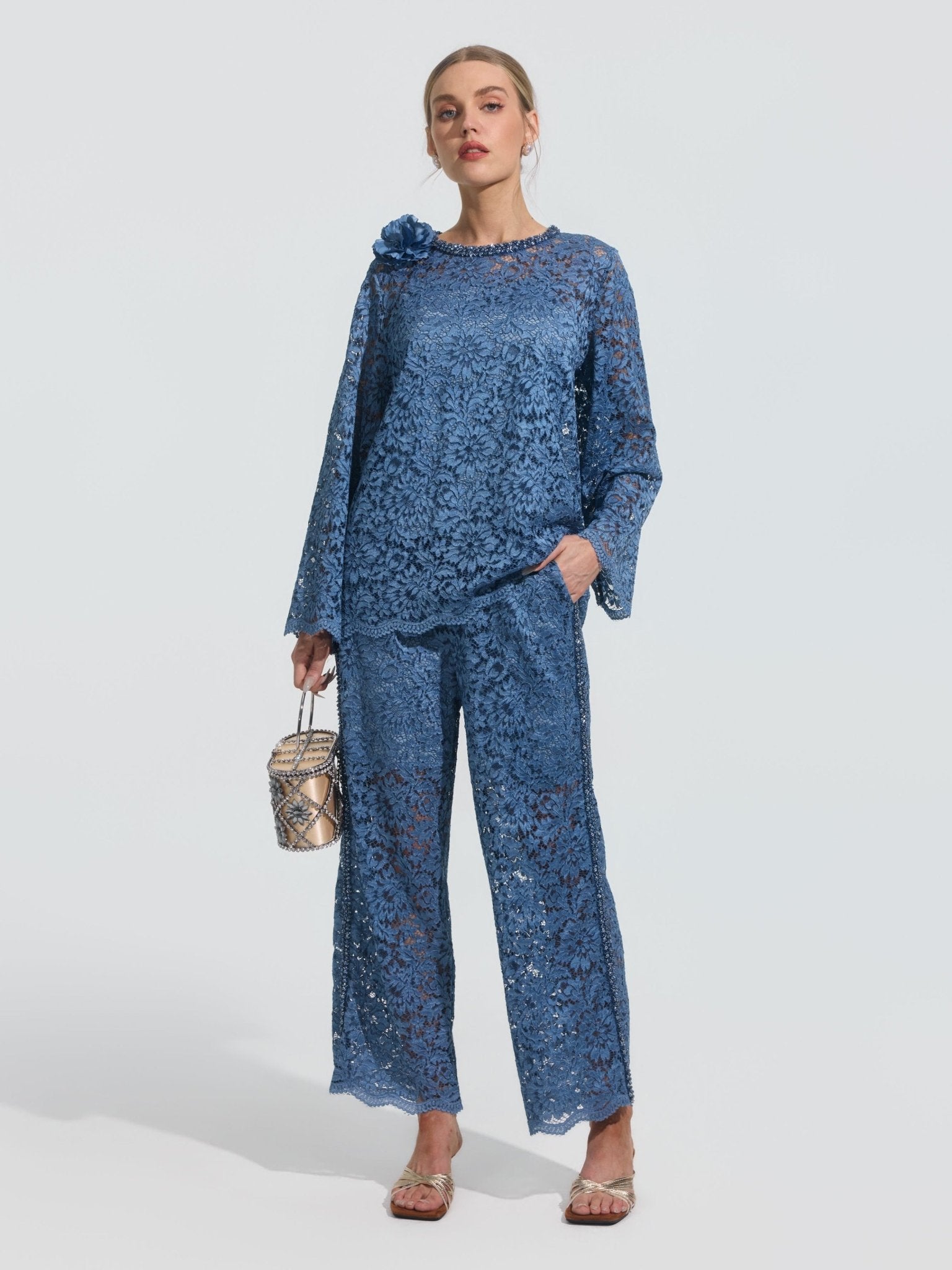 3D Floral Appliqué Cutwork Lace Top - Social Queen