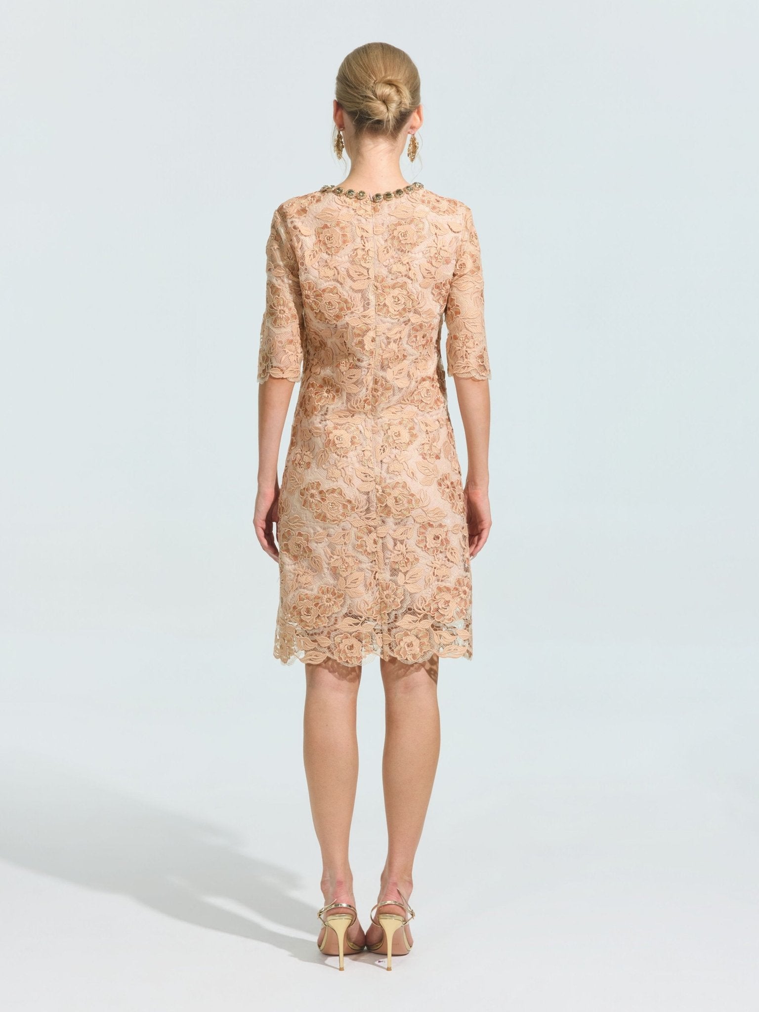 3D Floral Appliqué Lace Shift Dress - Social Queen