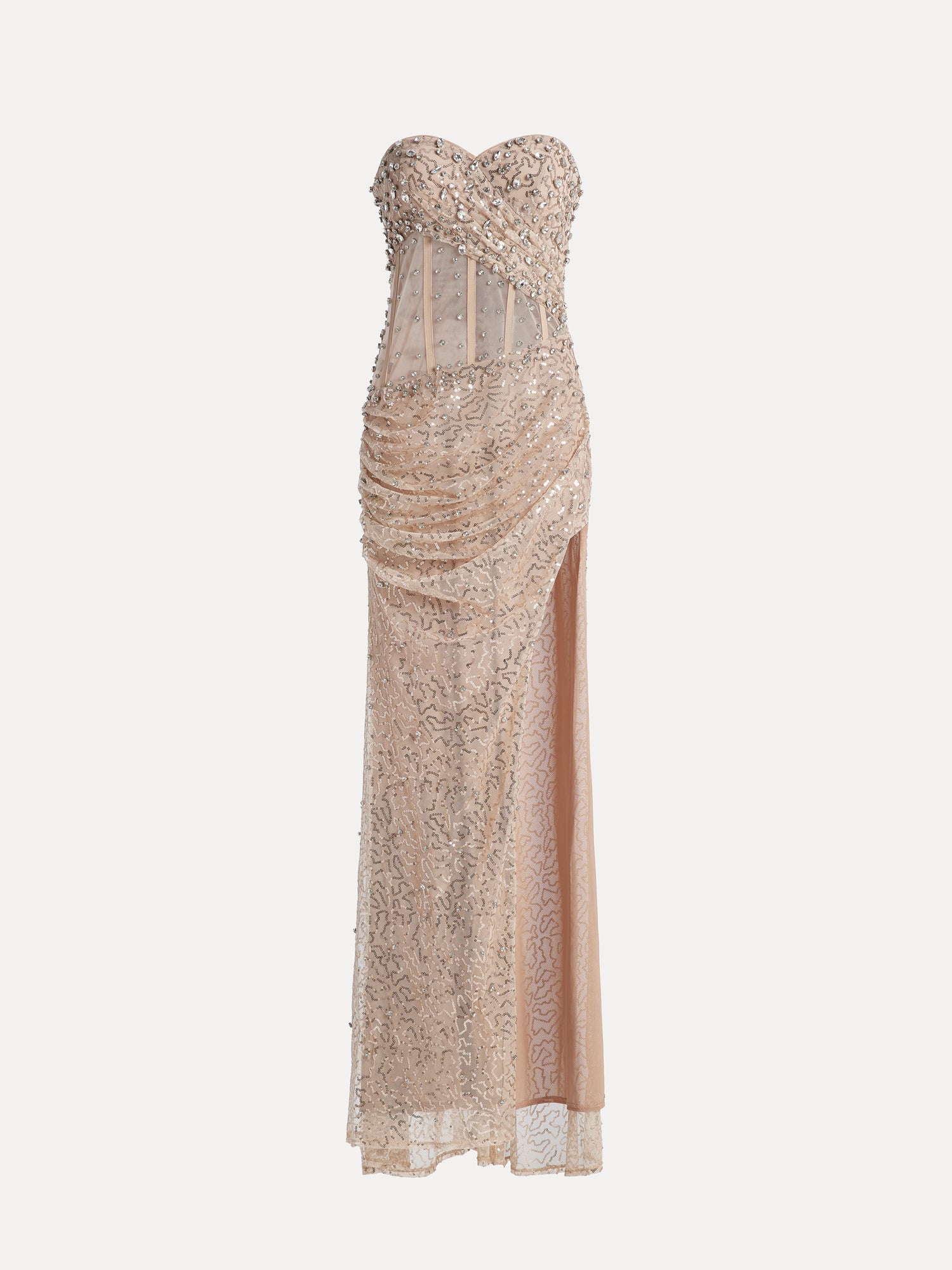 Radiant Crystal Mesh Pleated Gown