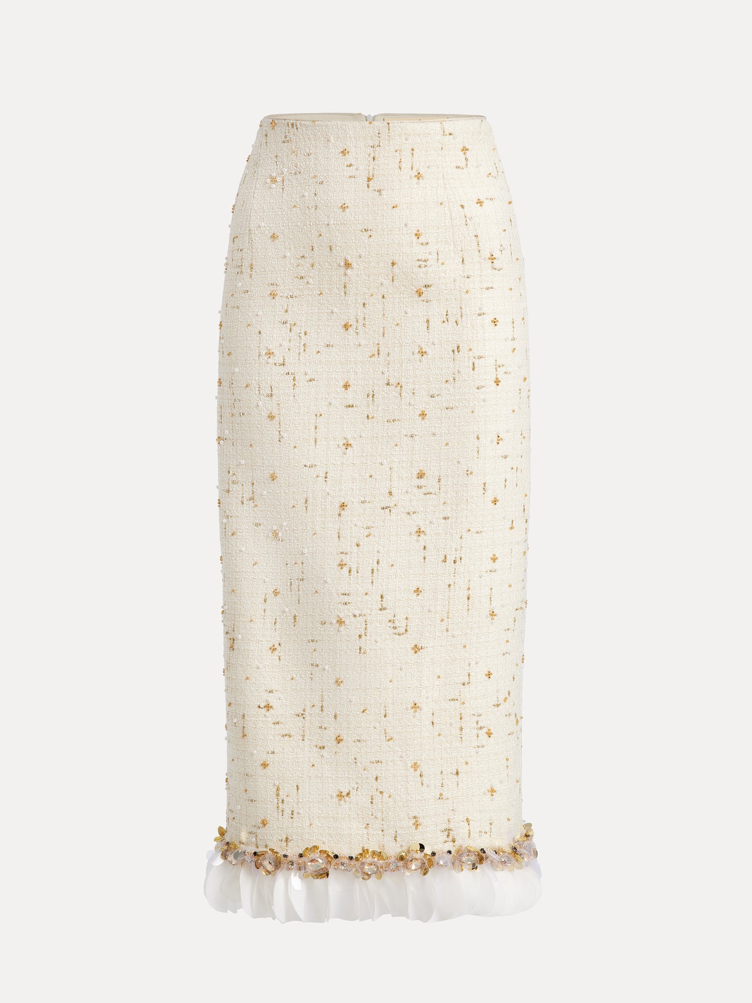 Ivory Gold Sequin Tweed Skirt