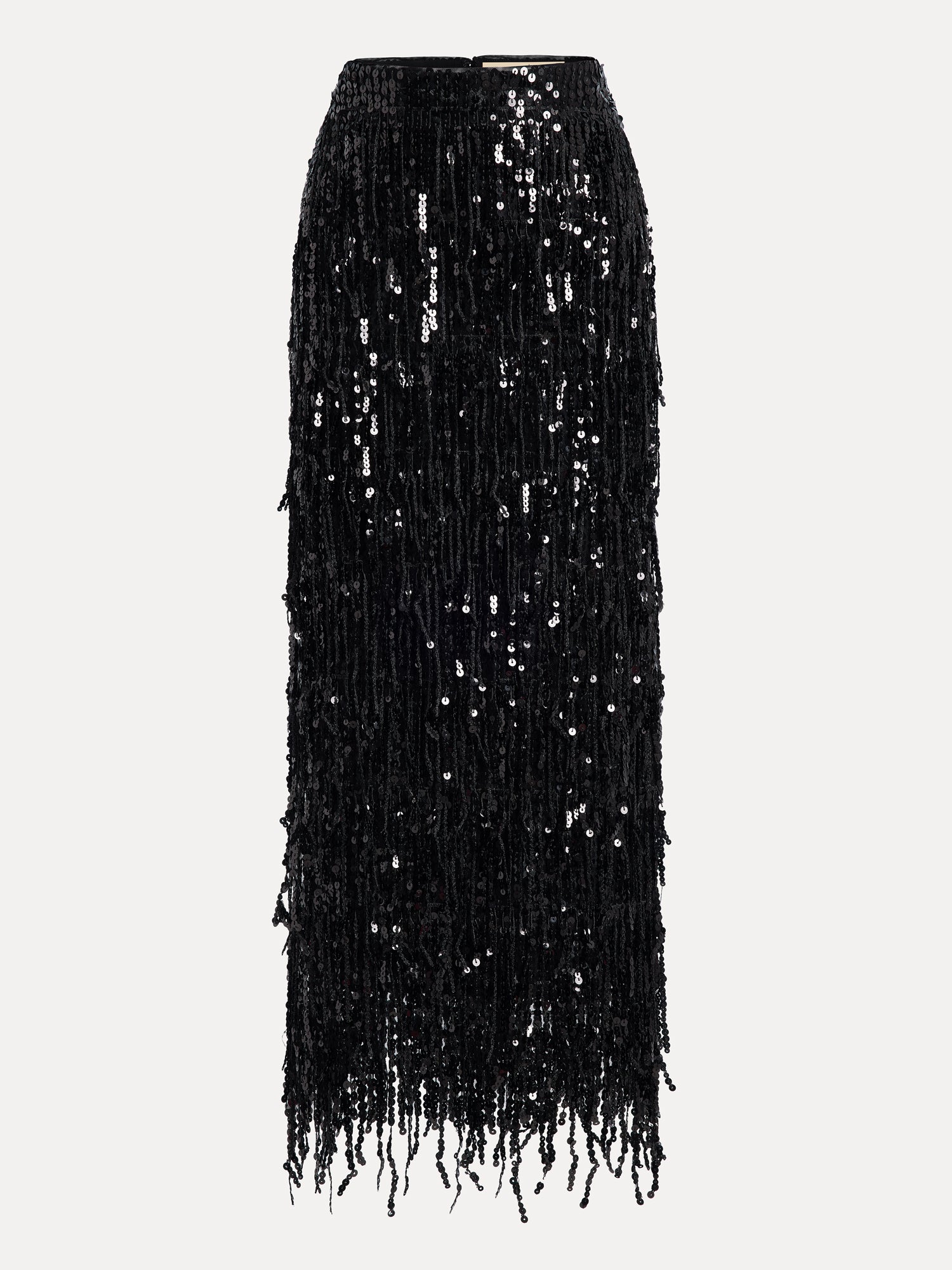 Sequin Fringe Side-Slit Midi Skirt