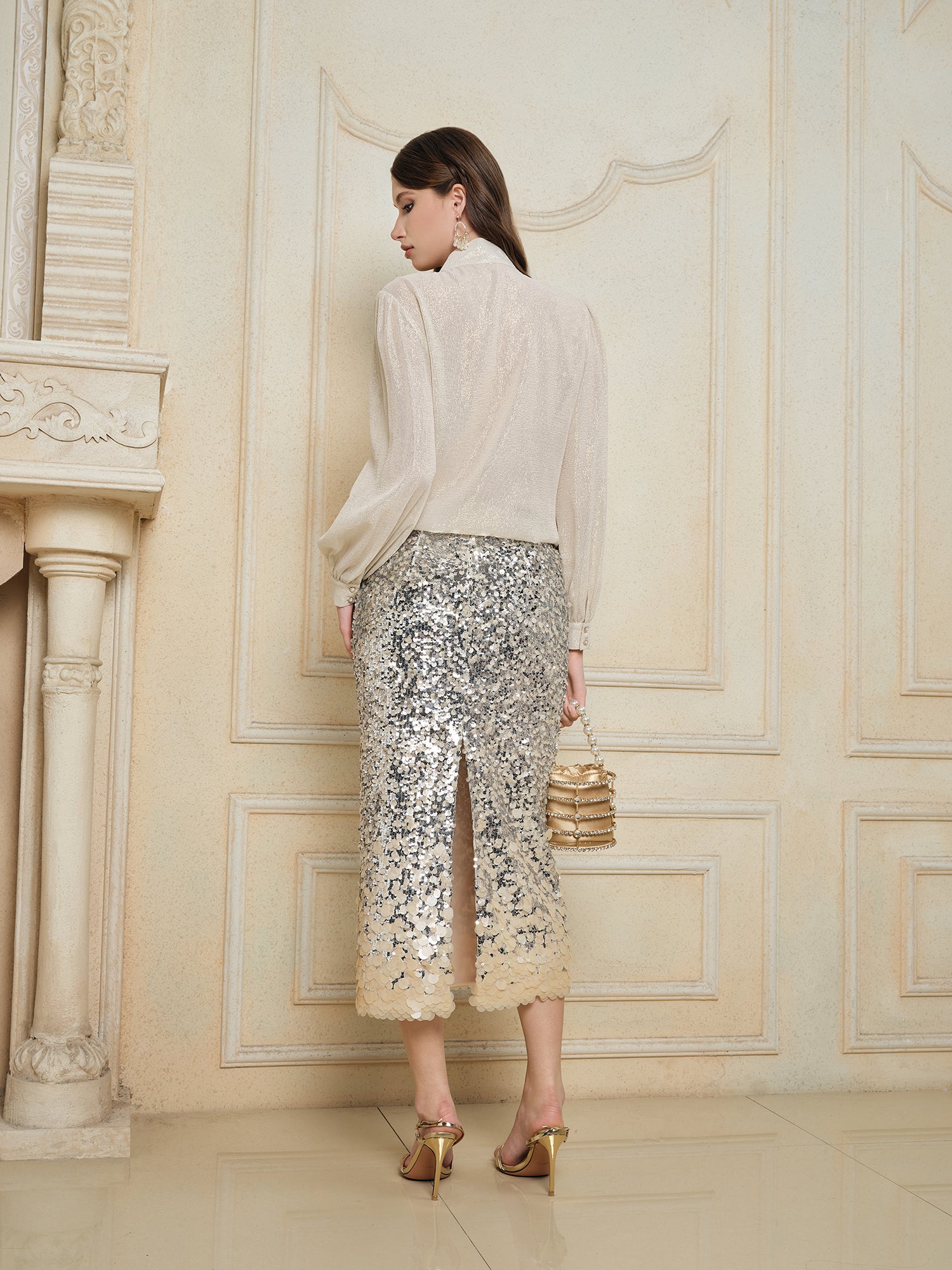 Ombre Sequin Slim Skirt