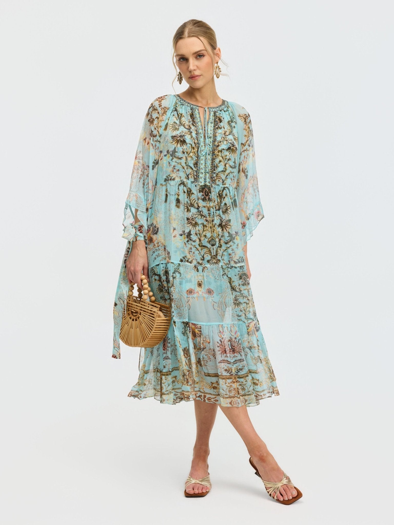 Baroque Print Mulberry Silk Dress (Scarf Included) - Social Queen