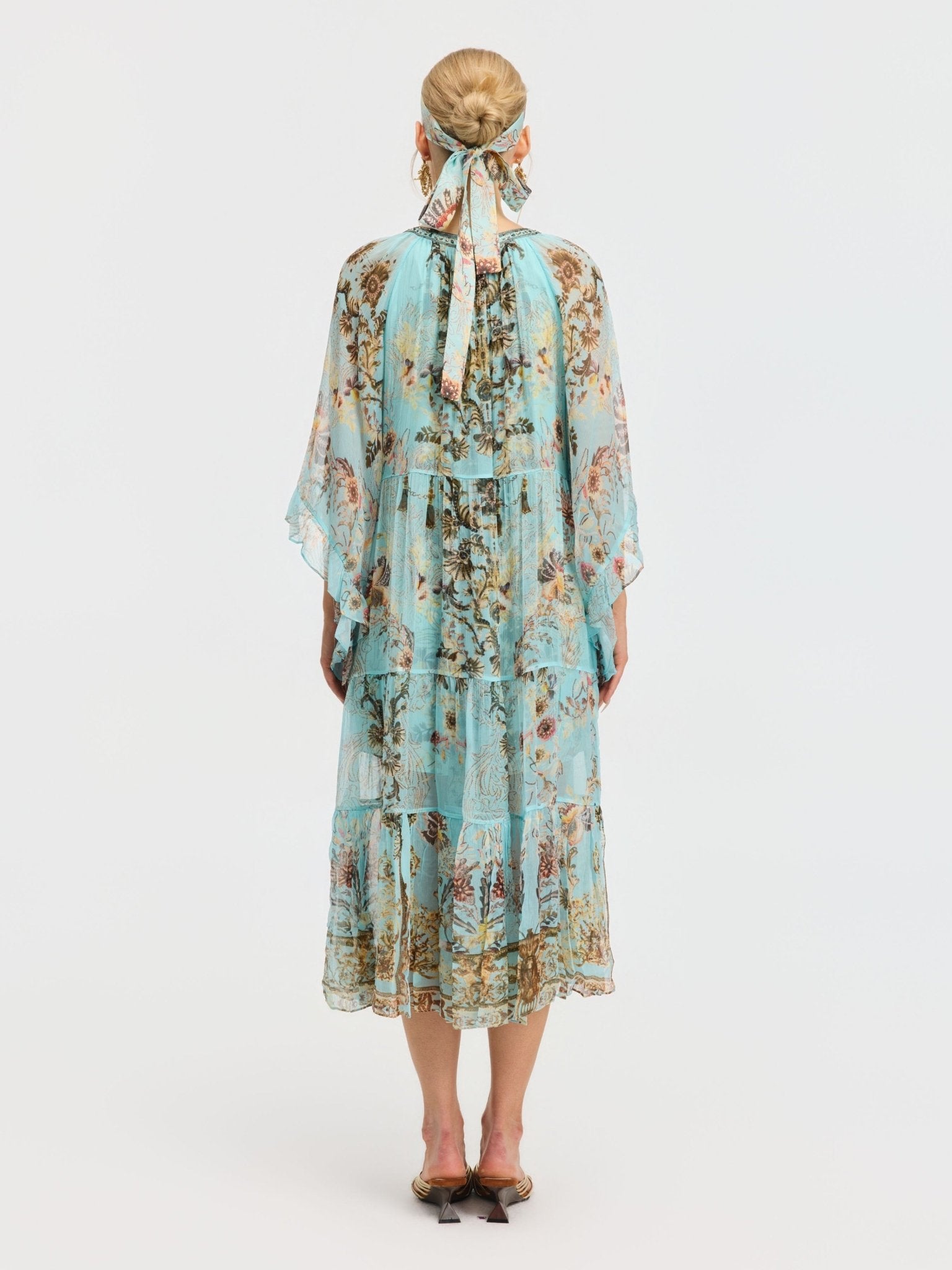 Baroque Print Mulberry Silk Dress (Scarf Included) - Social Queen