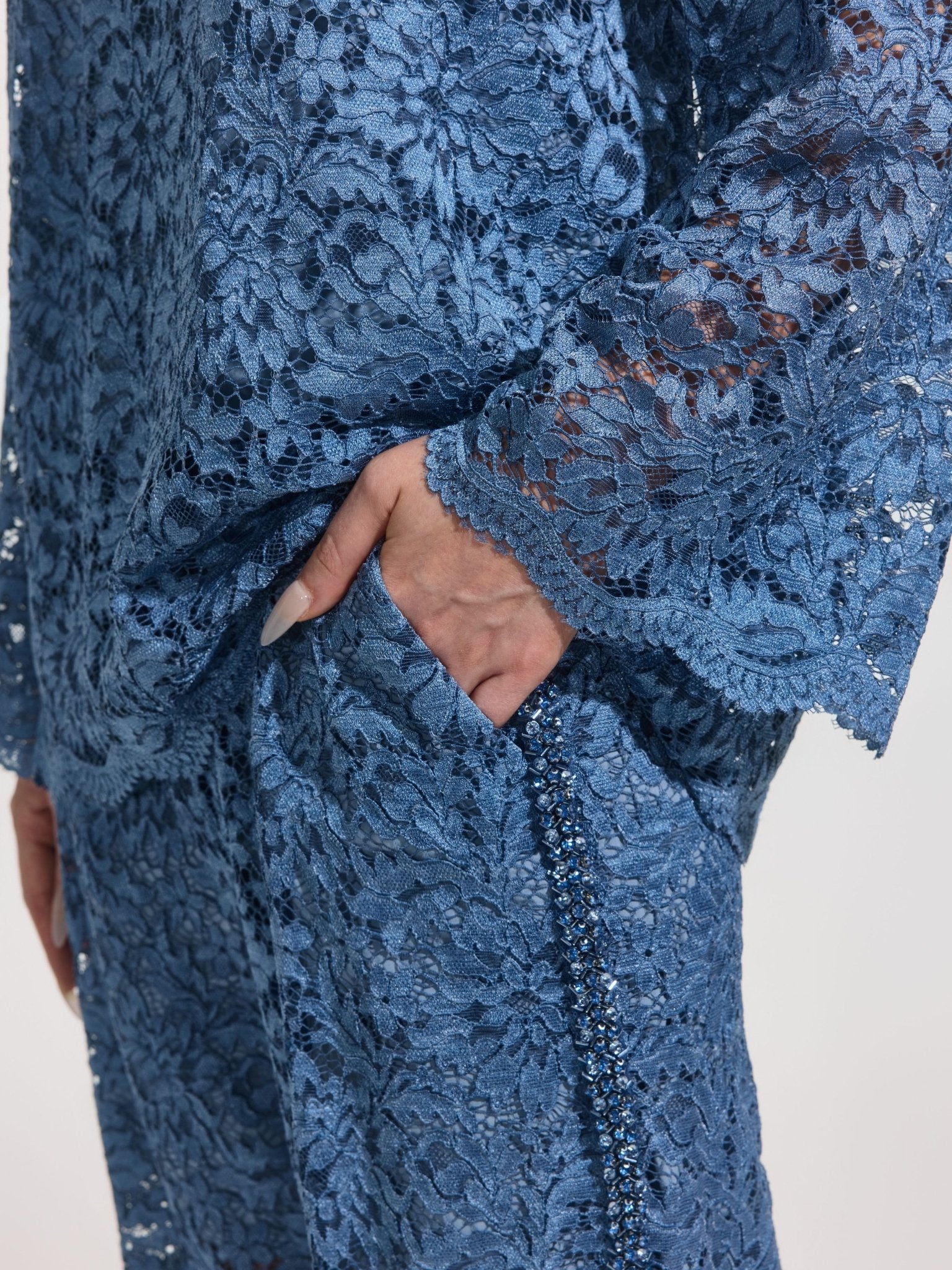 Beaded Cutwork Lace Wide-Leg Pants - Social Queen