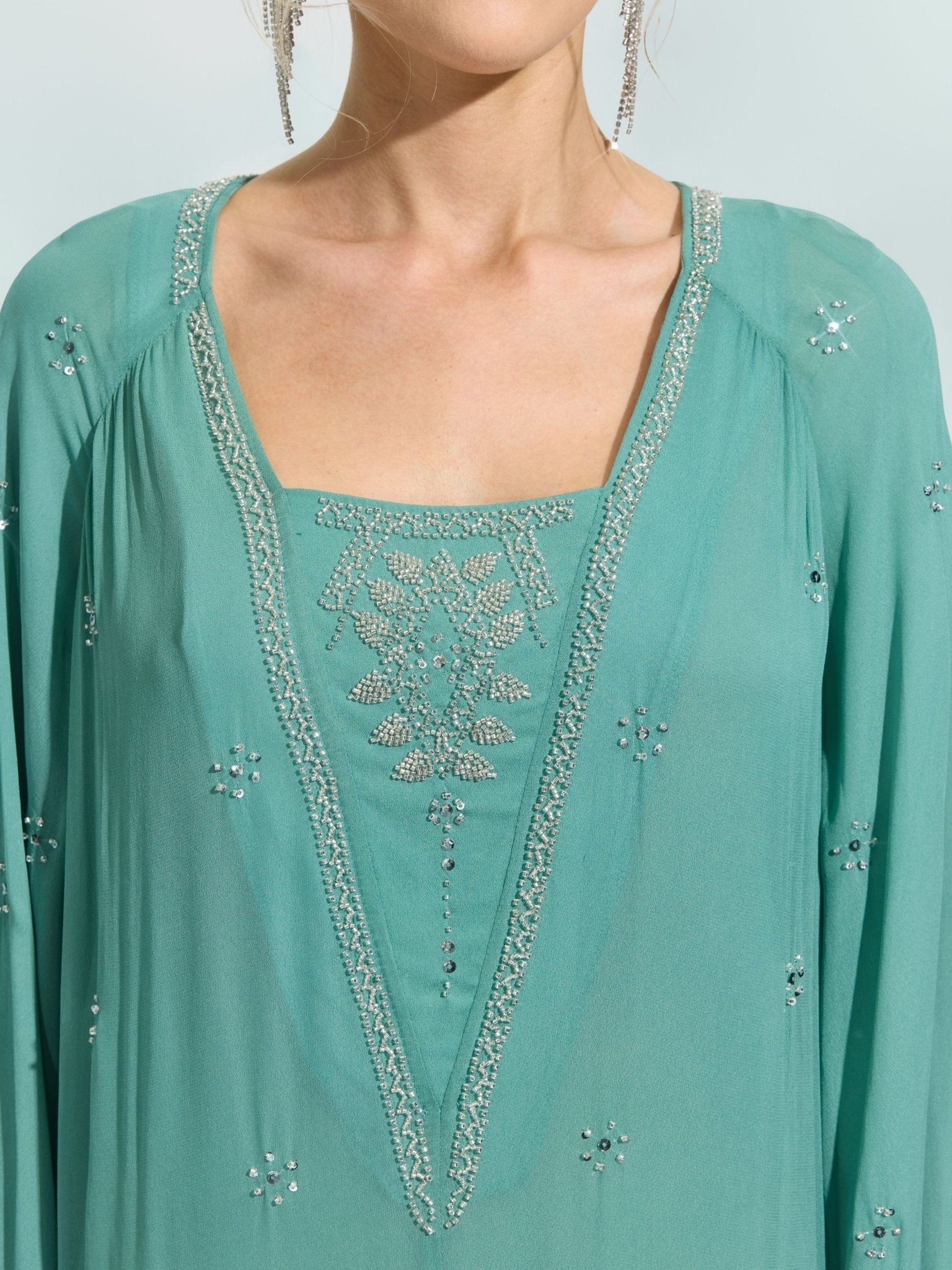 Beaded Embroidered Mulberry Silk Dress - Social Queen