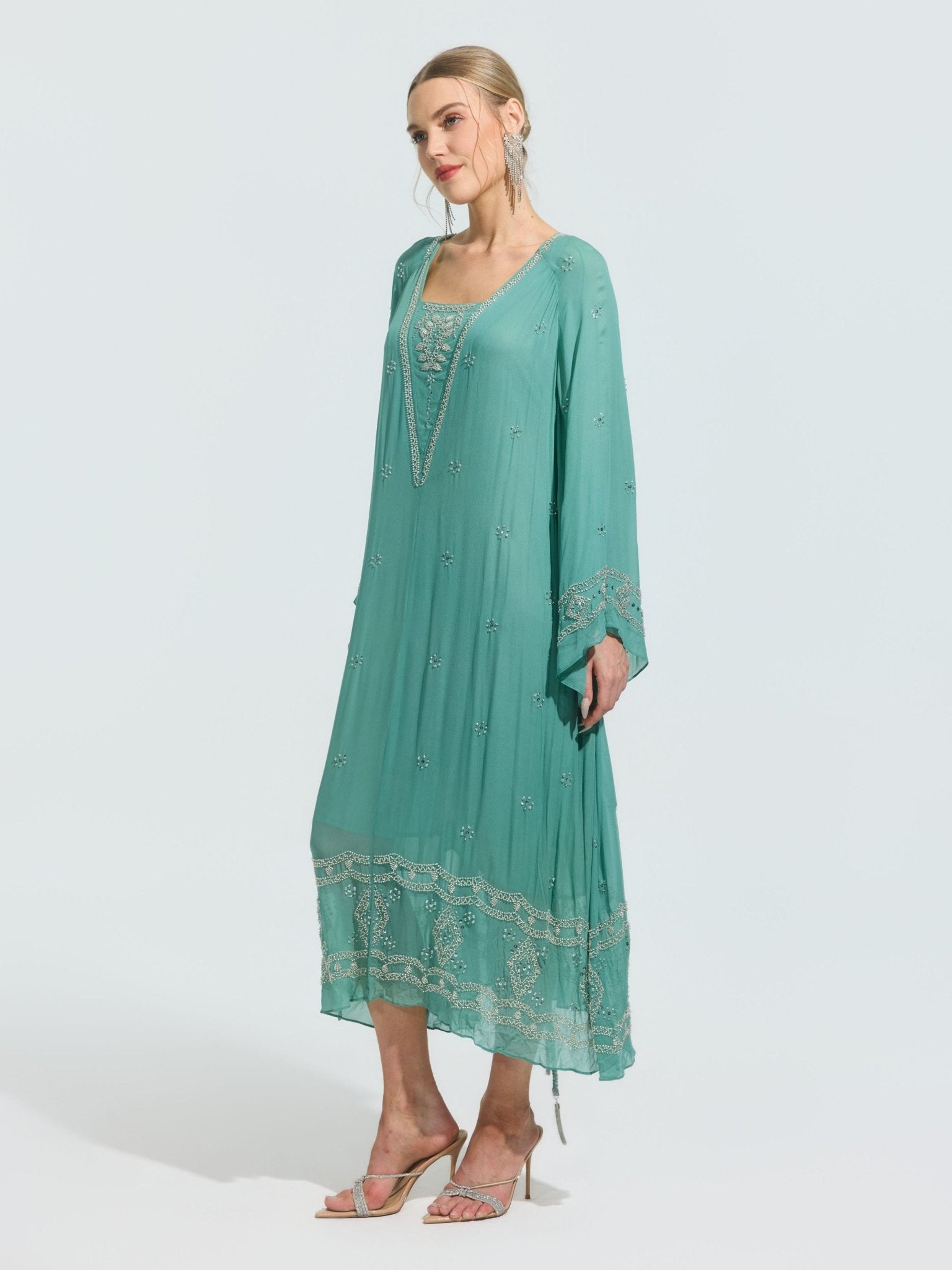 Beaded Embroidered Mulberry Silk Dress - Social Queen