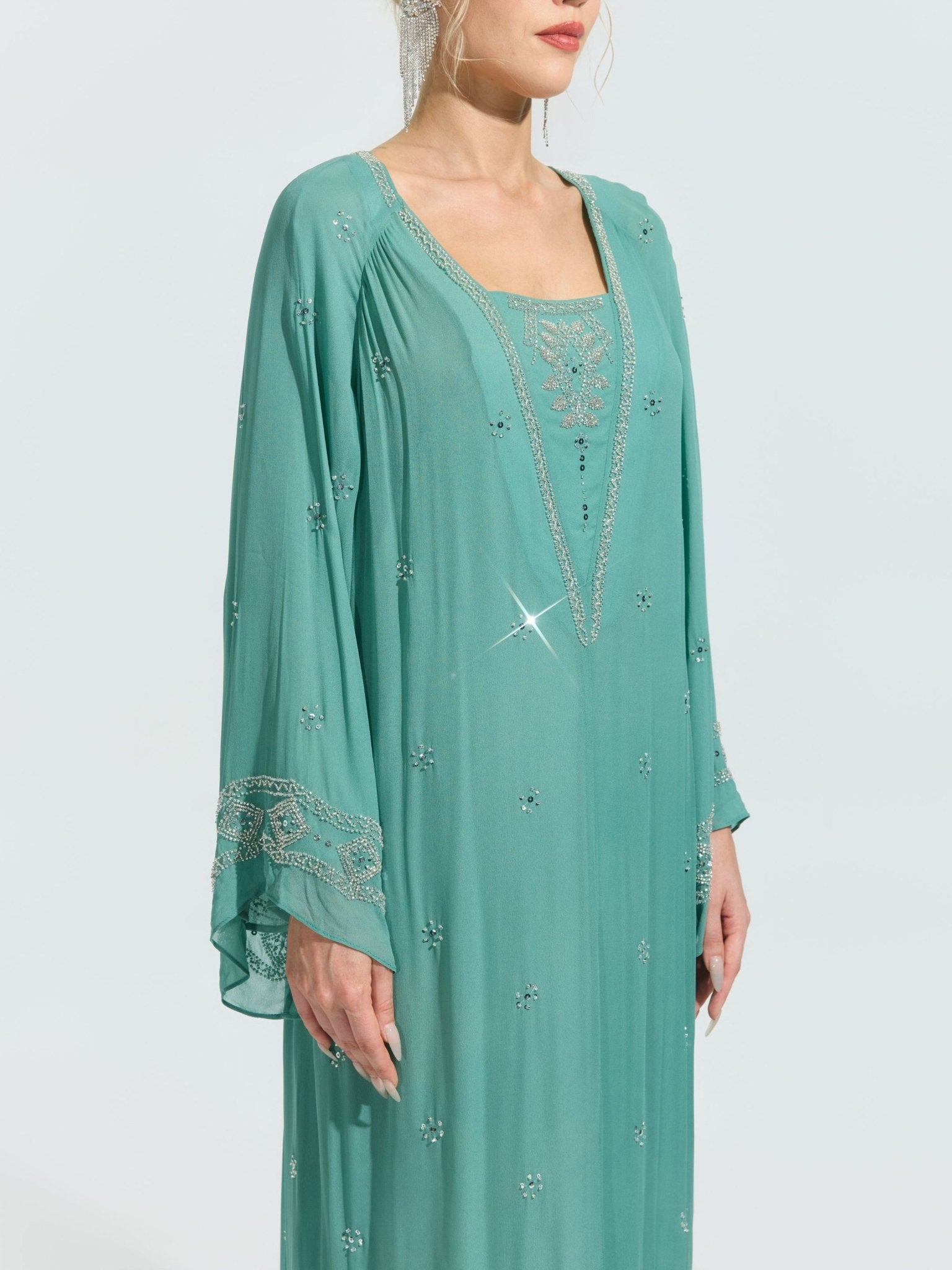Beaded Embroidered Mulberry Silk Dress - Social Queen