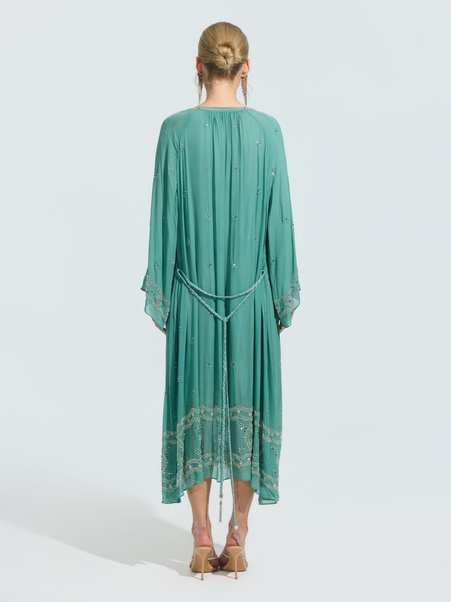 Beaded Embroidered Mulberry Silk Dress - Social Queen