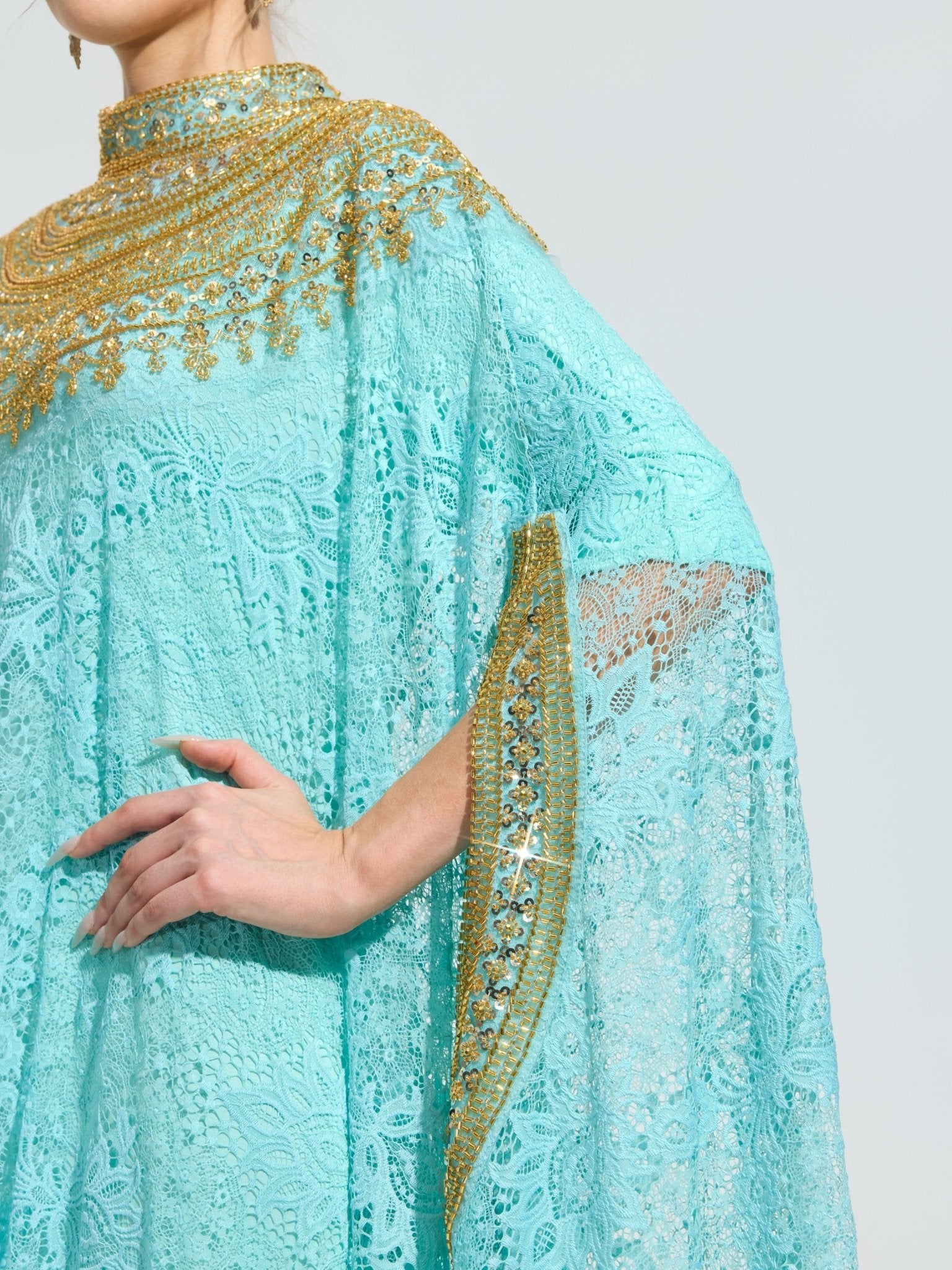 Beaded Lace Cape Gown (Lining Included) - Social Queen