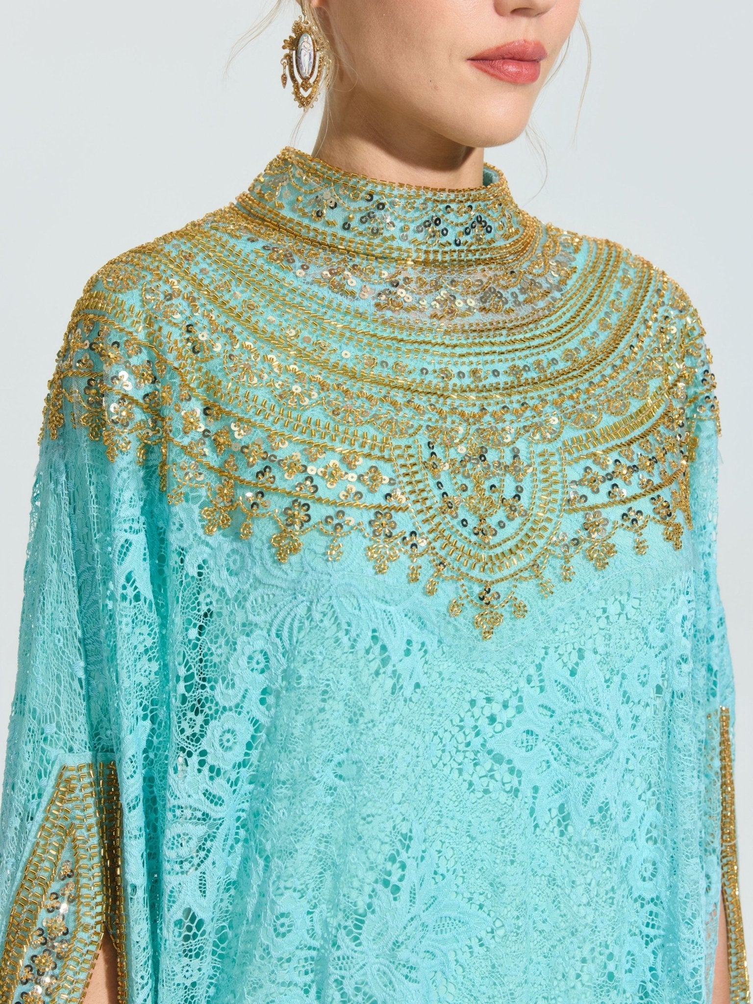 Beaded Lace Cape Gown (Lining Included) - Social Queen