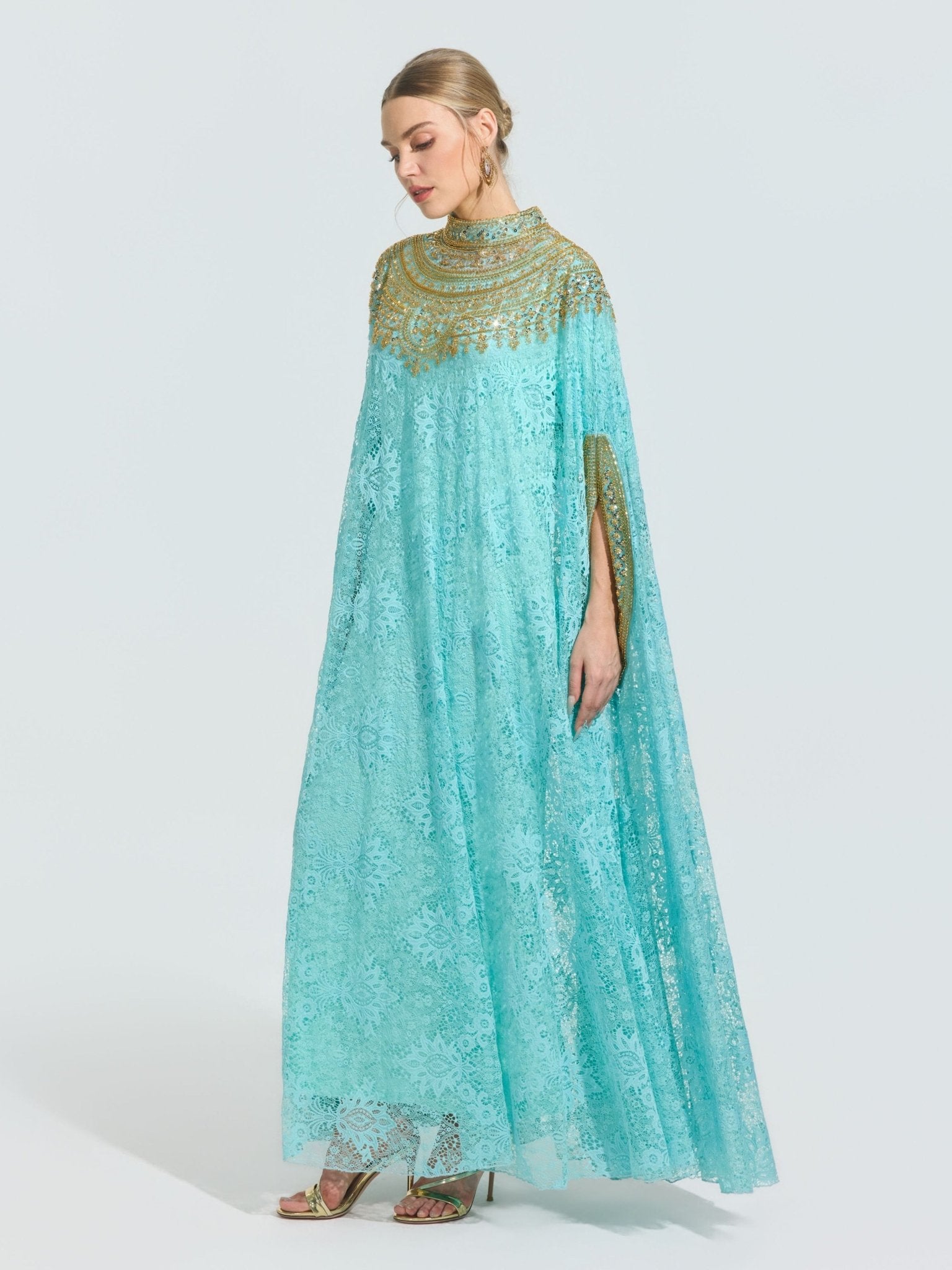 Beaded Lace Cape Gown (Lining Included) - Social Queen