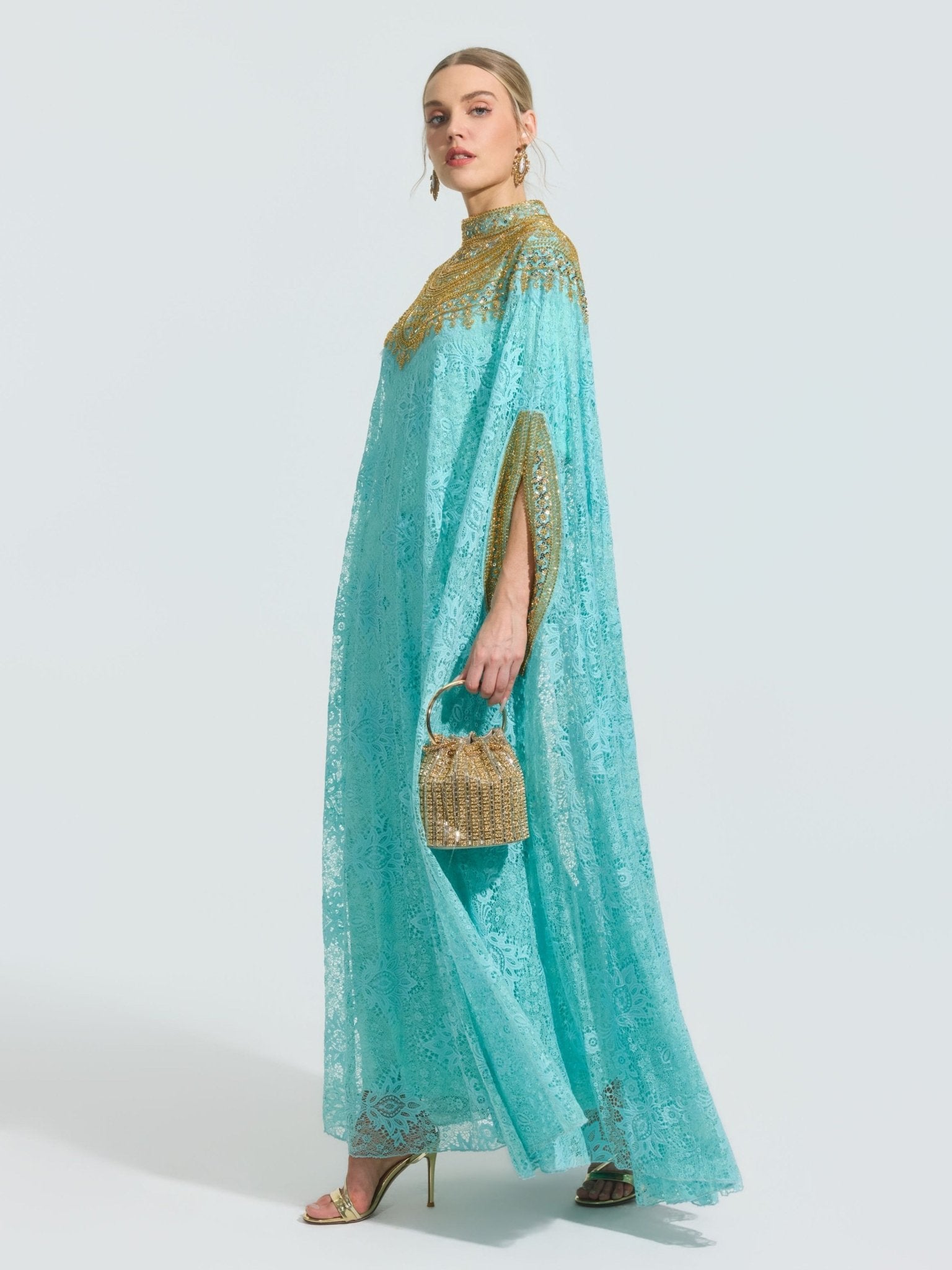 Beaded Lace Cape Gown (Lining Included) - Social Queen