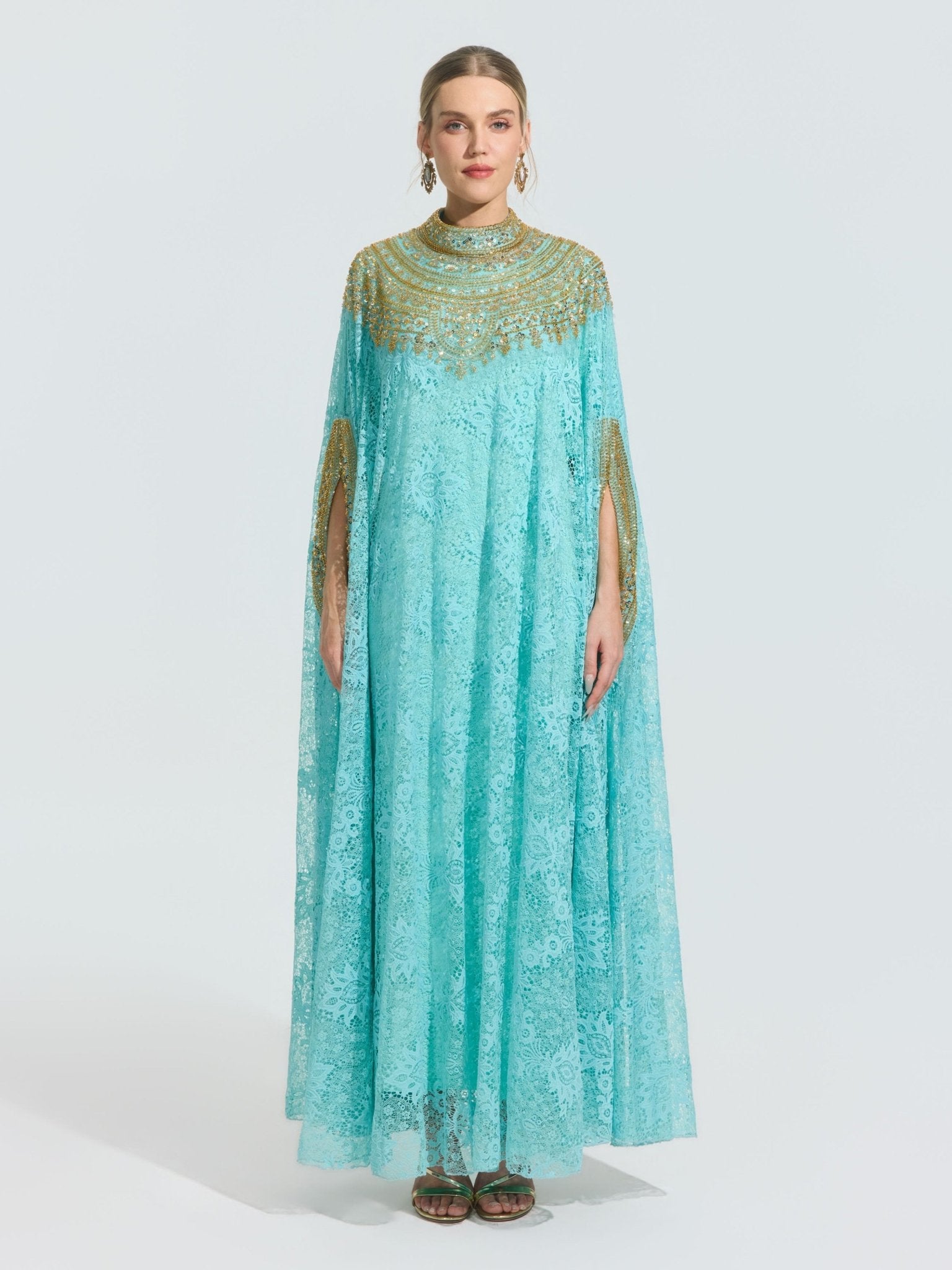 Beaded Lace Cape Gown (Lining Included) - Social Queen