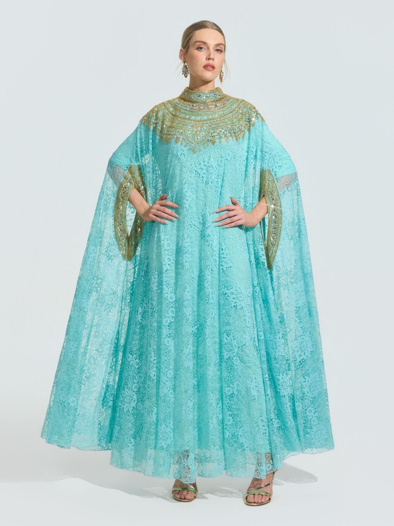 Beaded Lace Cape Gown (Lining Included) - Social Queen