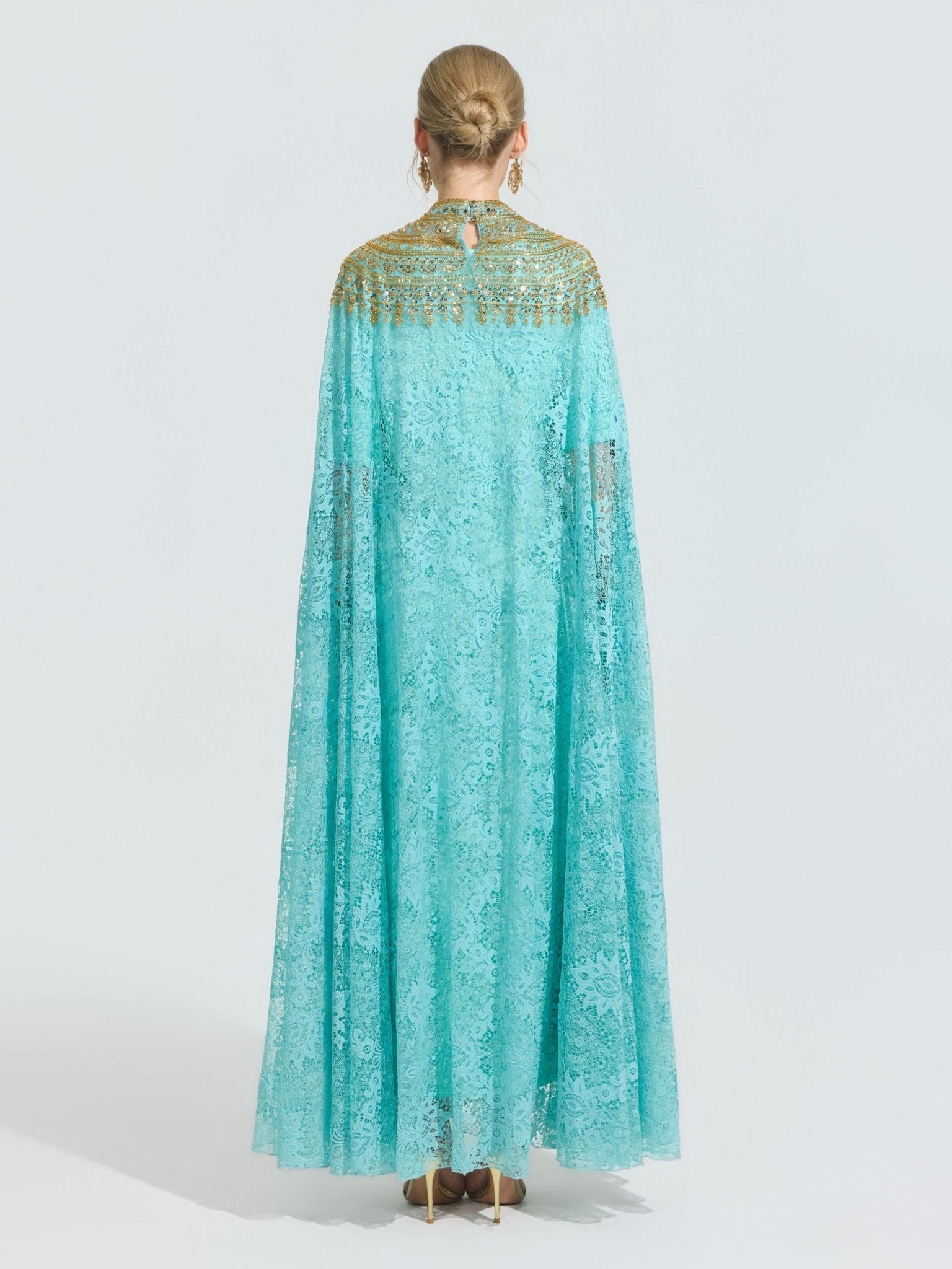 Beaded Lace Cape Gown (Lining Included) - Social Queen