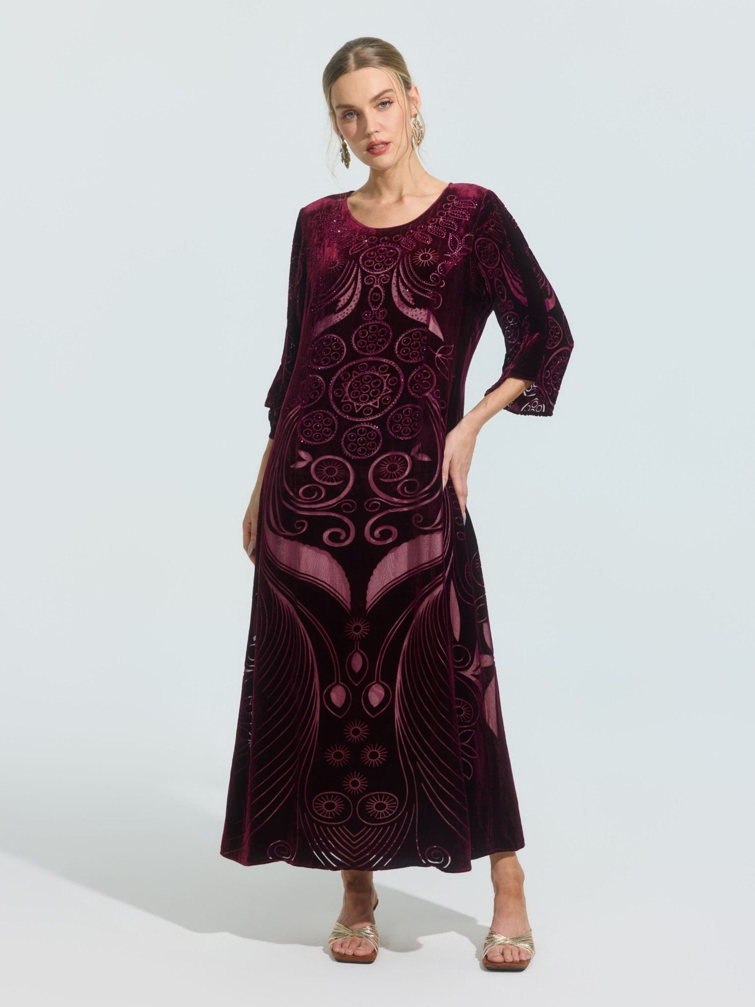 Burnout Mulberry Silk Velvet Dress - Social Queen