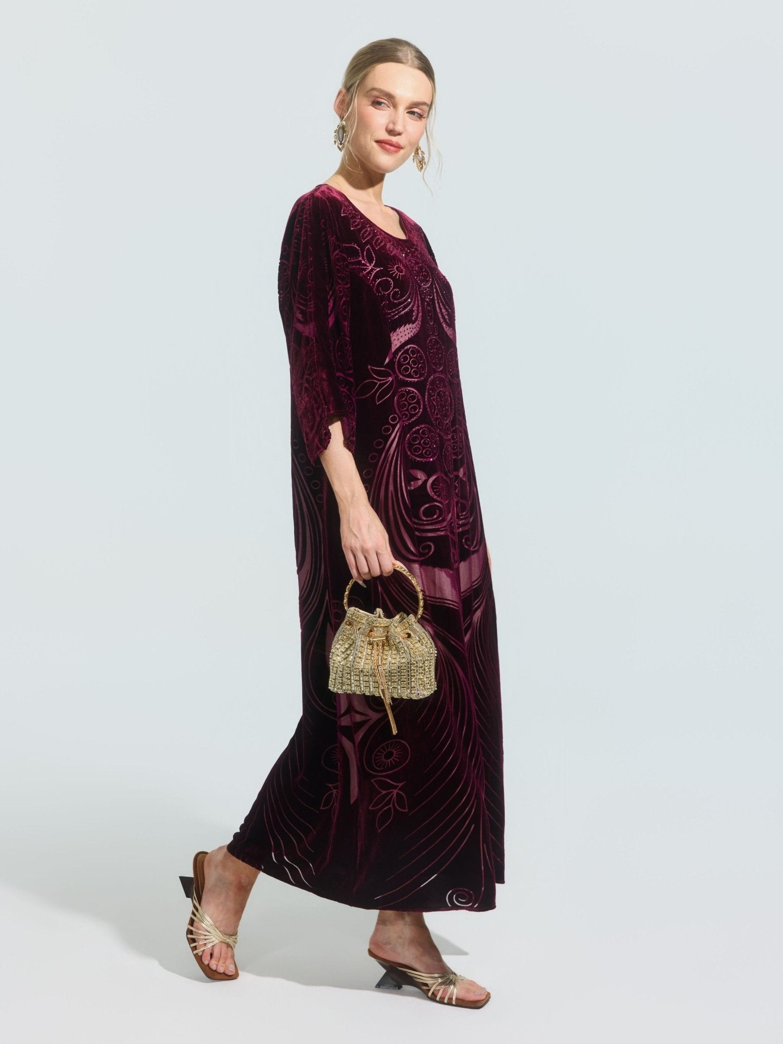 Burnout Mulberry Silk Velvet Dress - Social Queen