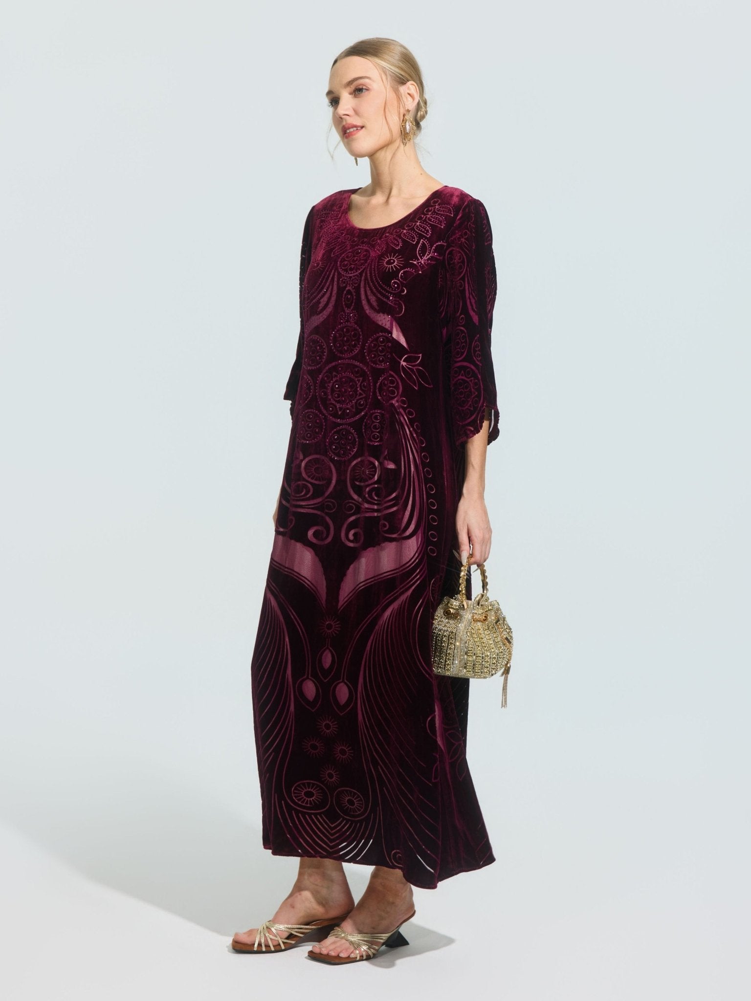 Burnout Mulberry Silk Velvet Dress - Social Queen