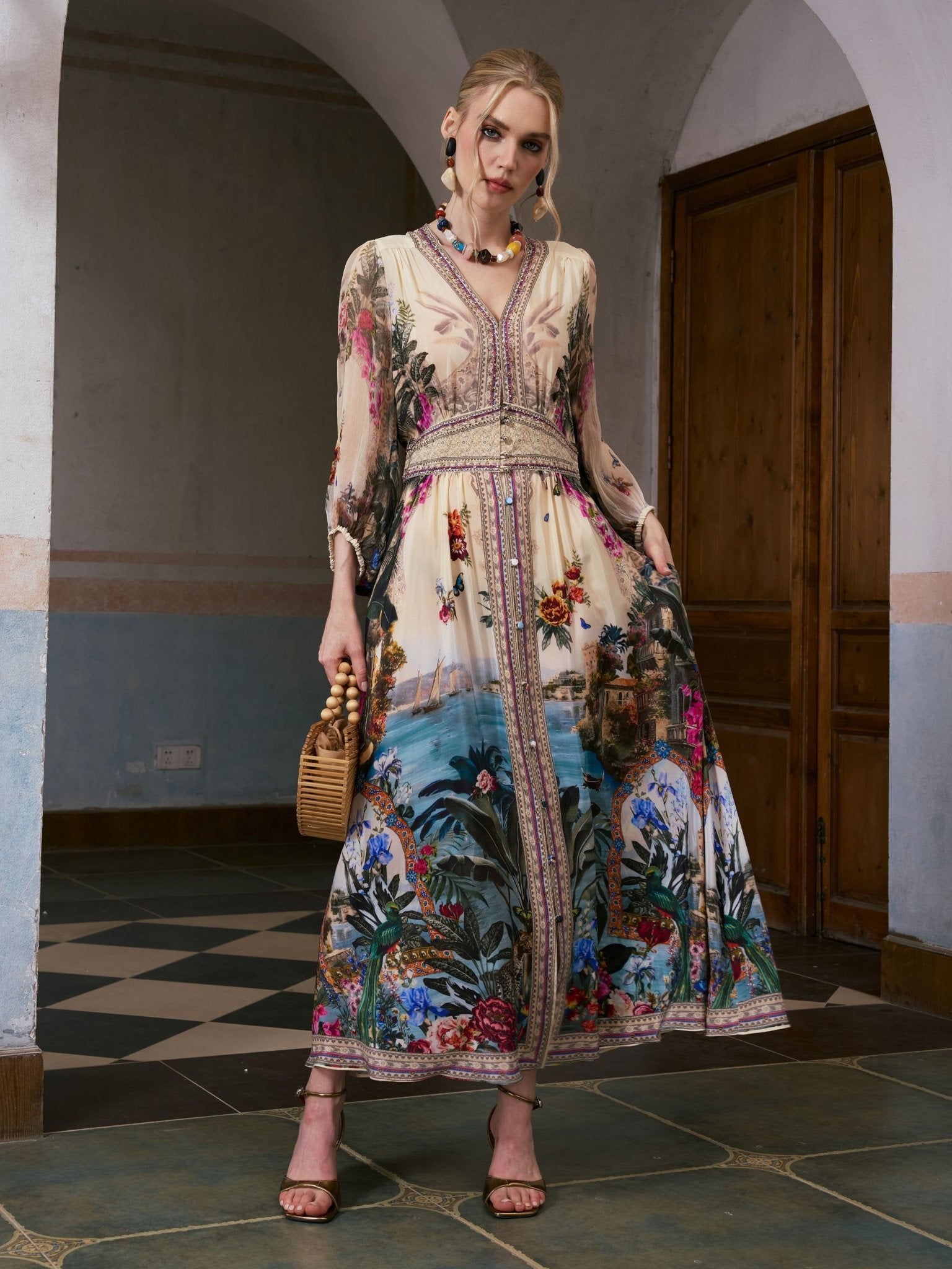 Coastal Print Mulberry Silk Dress - Social Queen