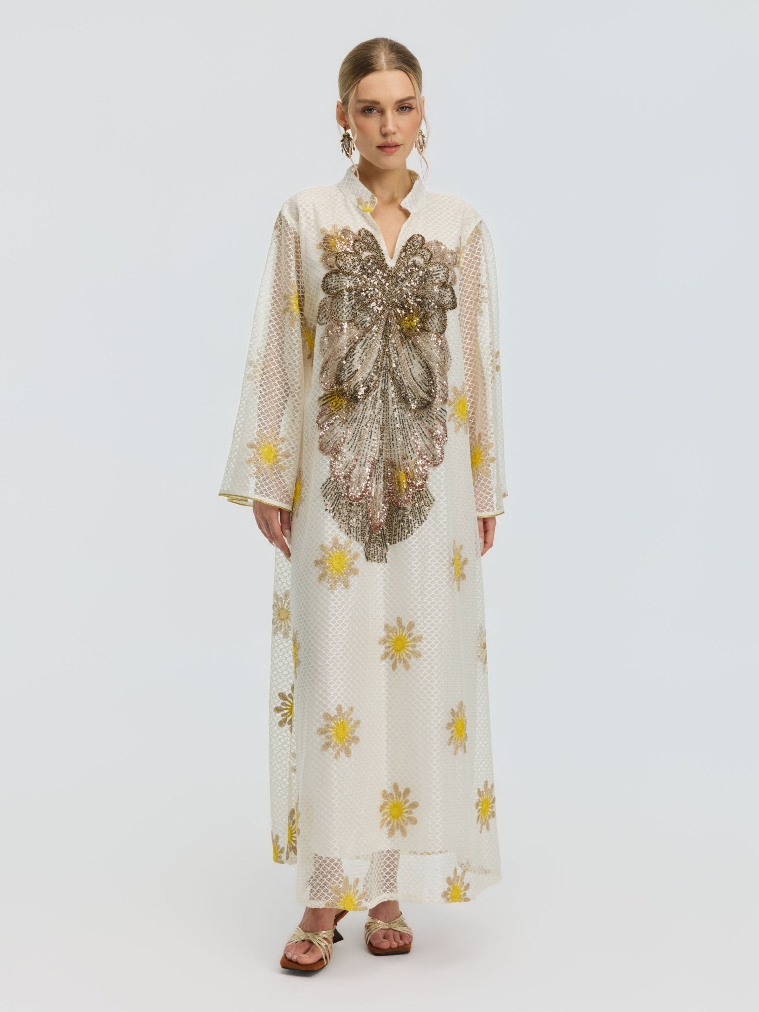Daisy Embroidered Beaded Kaftan Dress - Social Queen