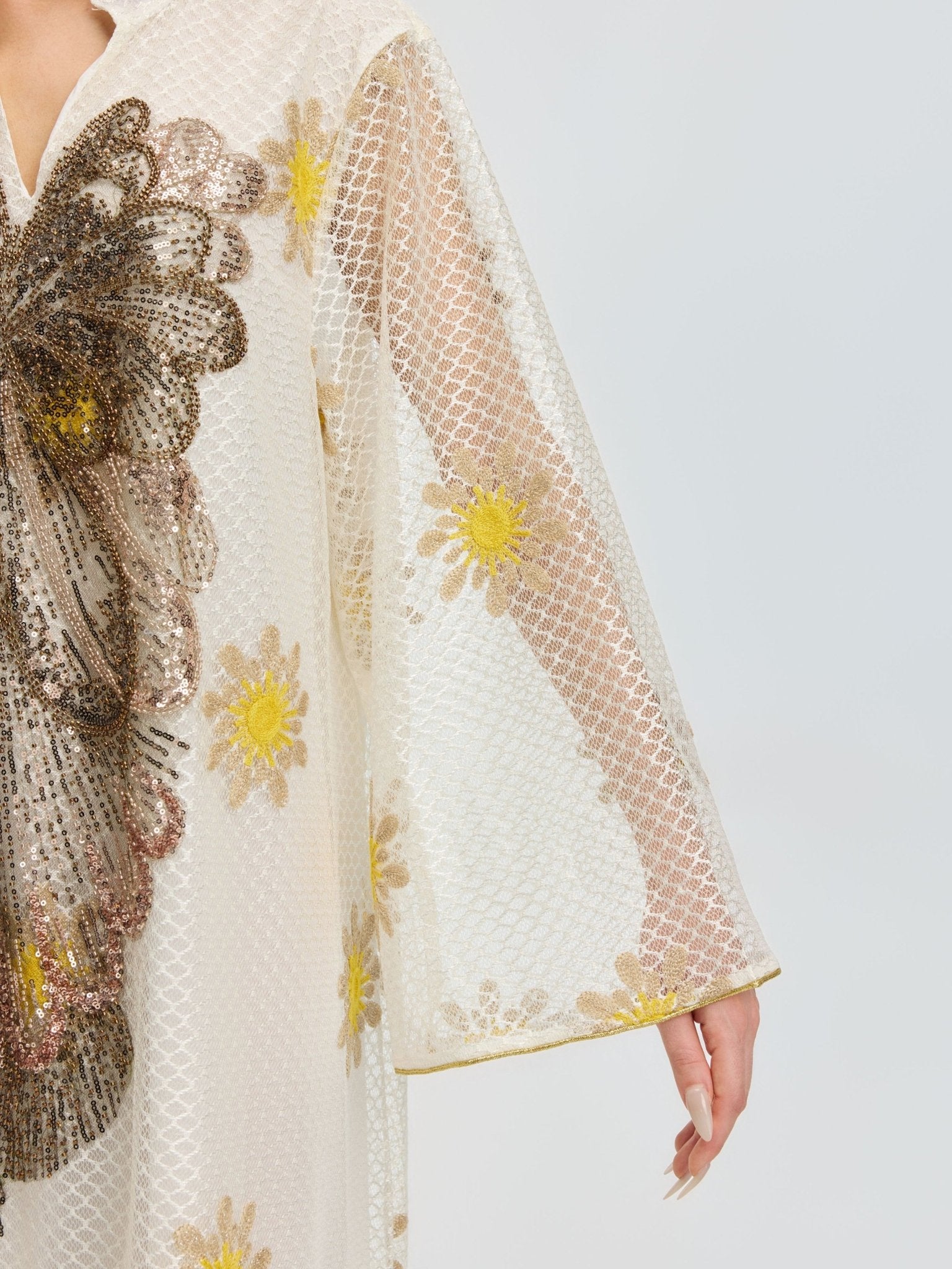Daisy Embroidered Beaded Kaftan Dress - Social Queen