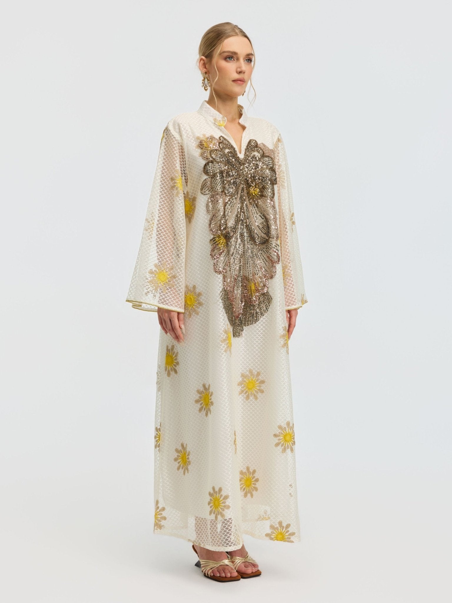 Daisy Embroidered Beaded Kaftan Dress - Social Queen