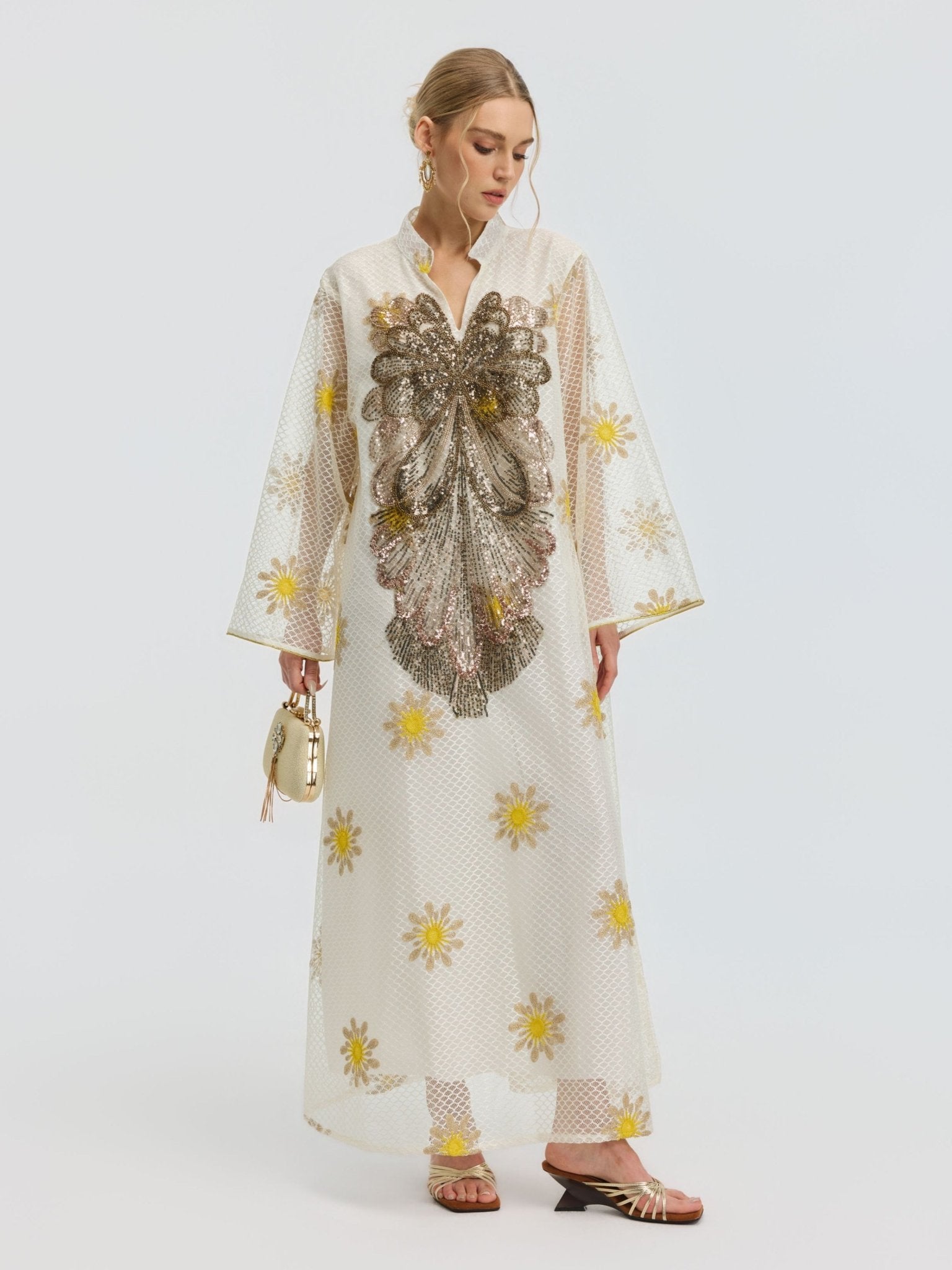 Daisy Embroidered Beaded Kaftan Dress - Social Queen