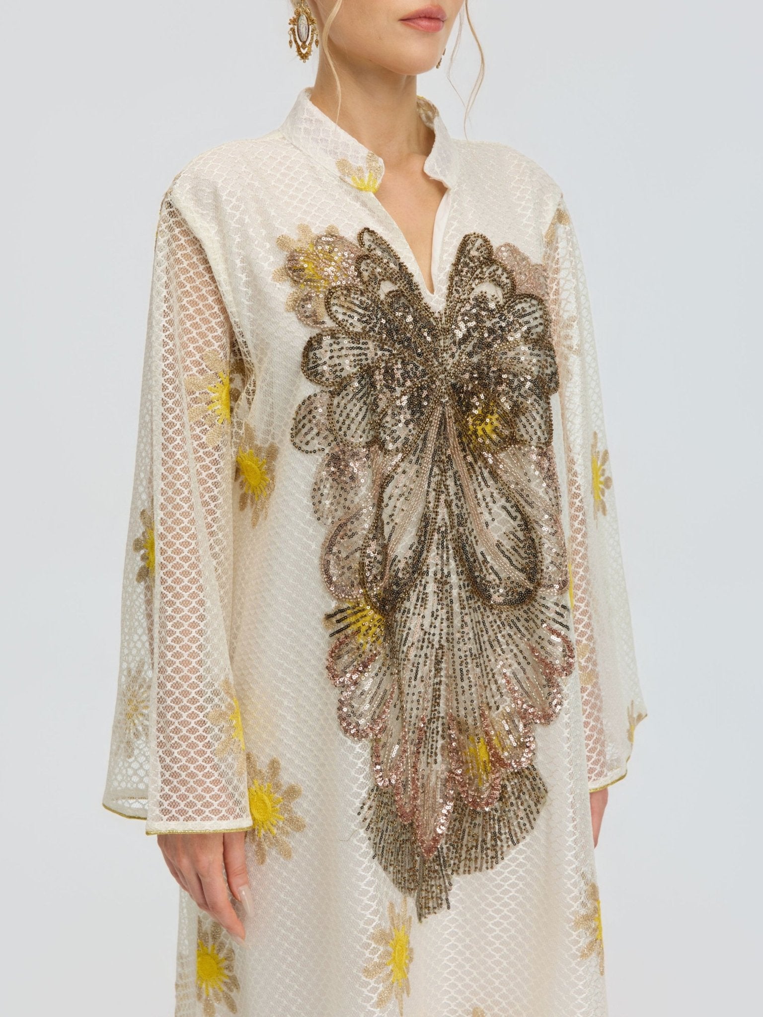 Daisy Embroidered Beaded Kaftan Dress - Social Queen