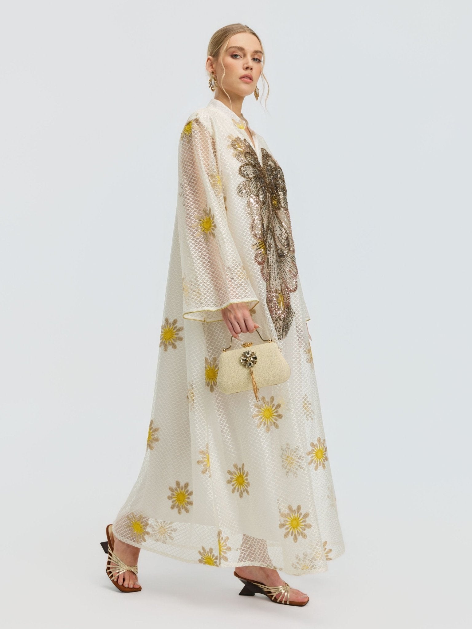 Daisy Embroidered Beaded Kaftan Dress - Social Queen