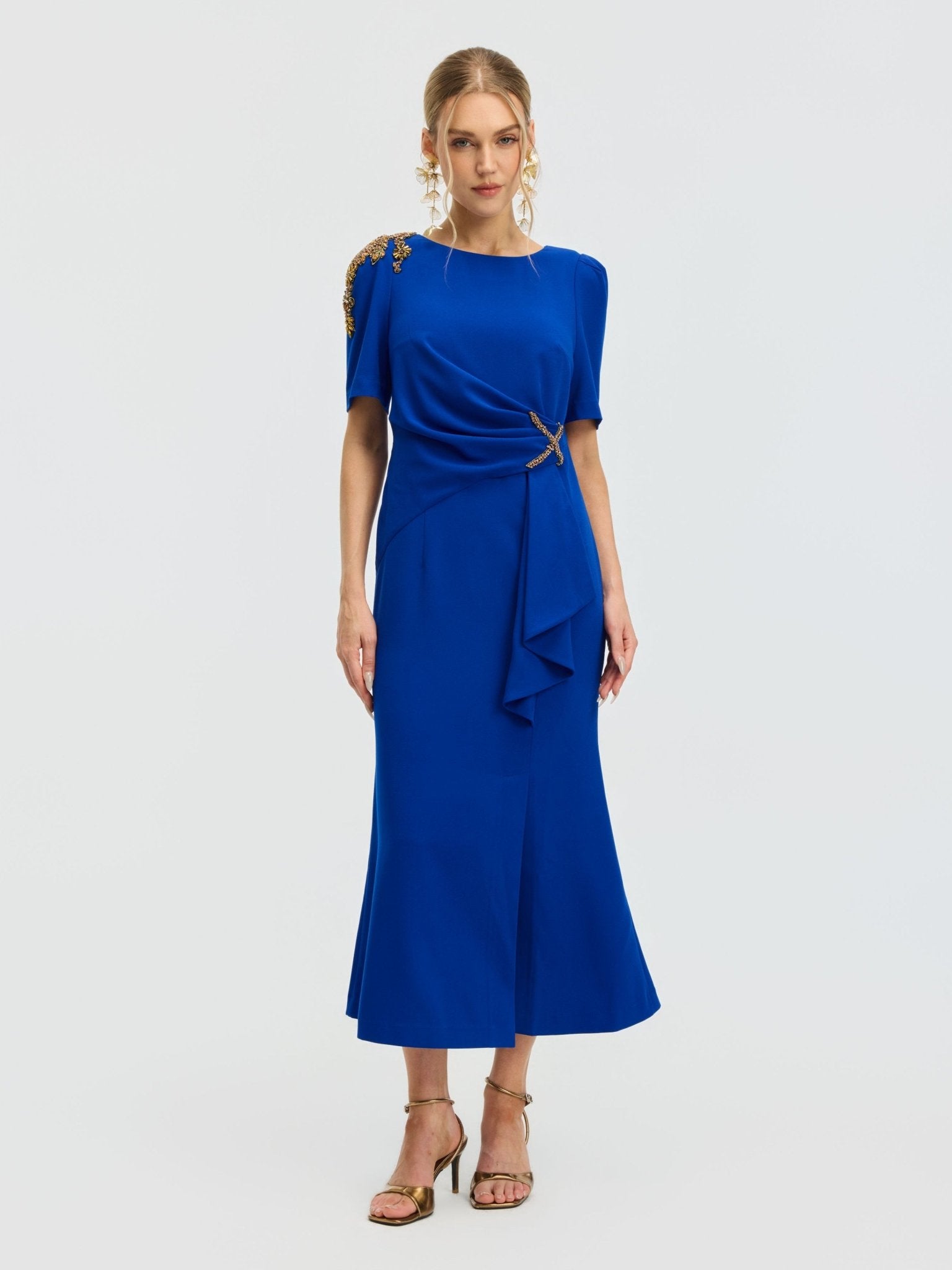 royal blue cocktail dress with sleeves Elegant V-neck Short Open Back A-line Long Prom Dre AlineBridal this Mini Party Dress brings timeless elegance with a modern twist Cape Sleeves Midi Dress, Royal