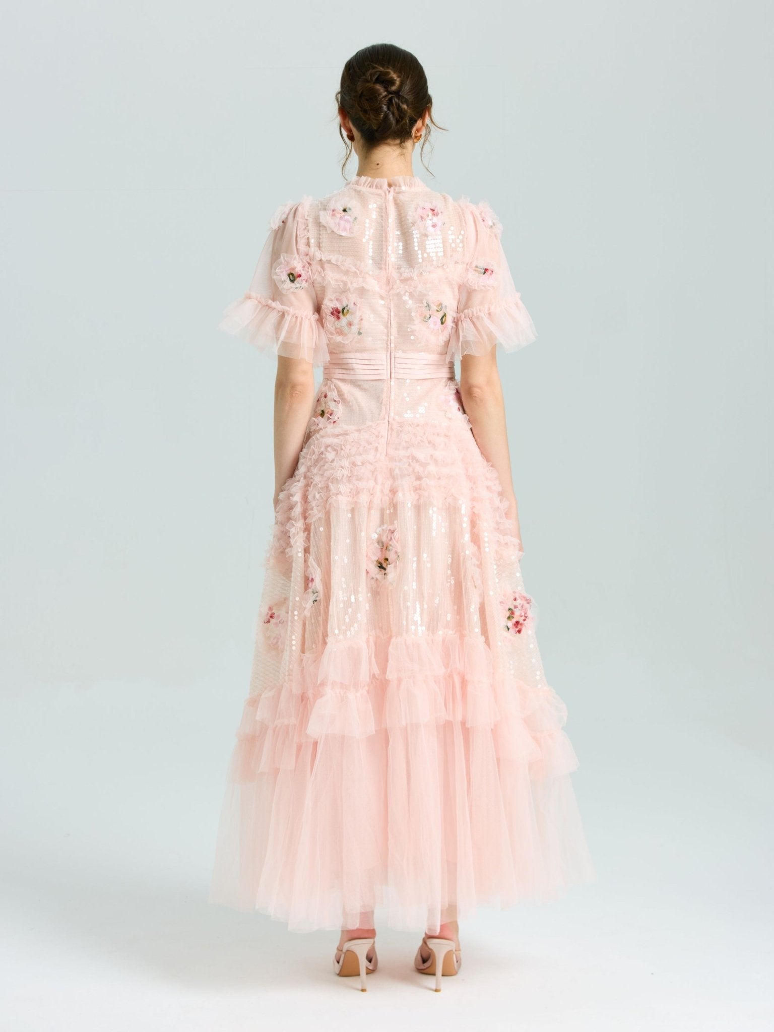 Embroidered Ruffle Tiered Tulle Dress - Social Queen