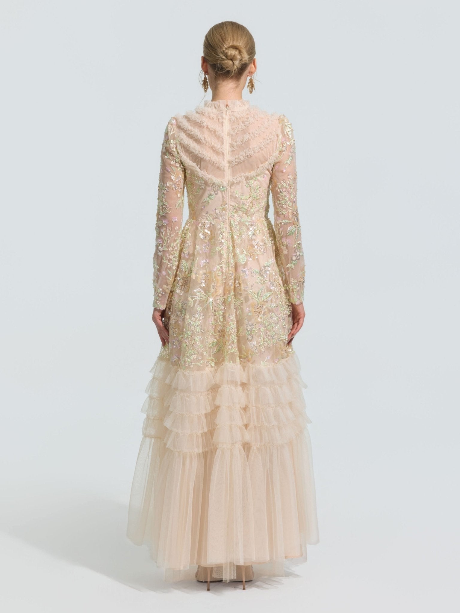 Floral Beaded Embroidered Gown - Social Queen