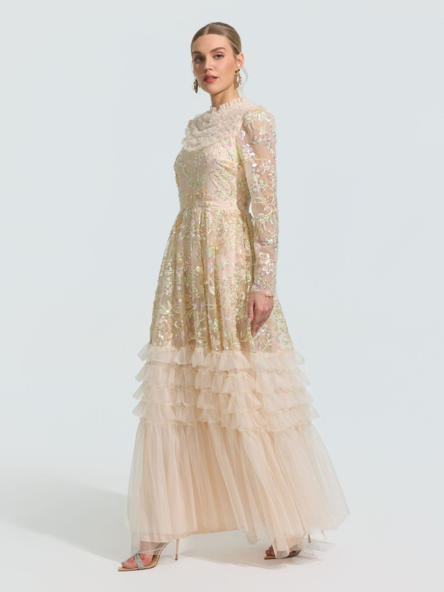 Floral Beaded Embroidered Gown - Social Queen