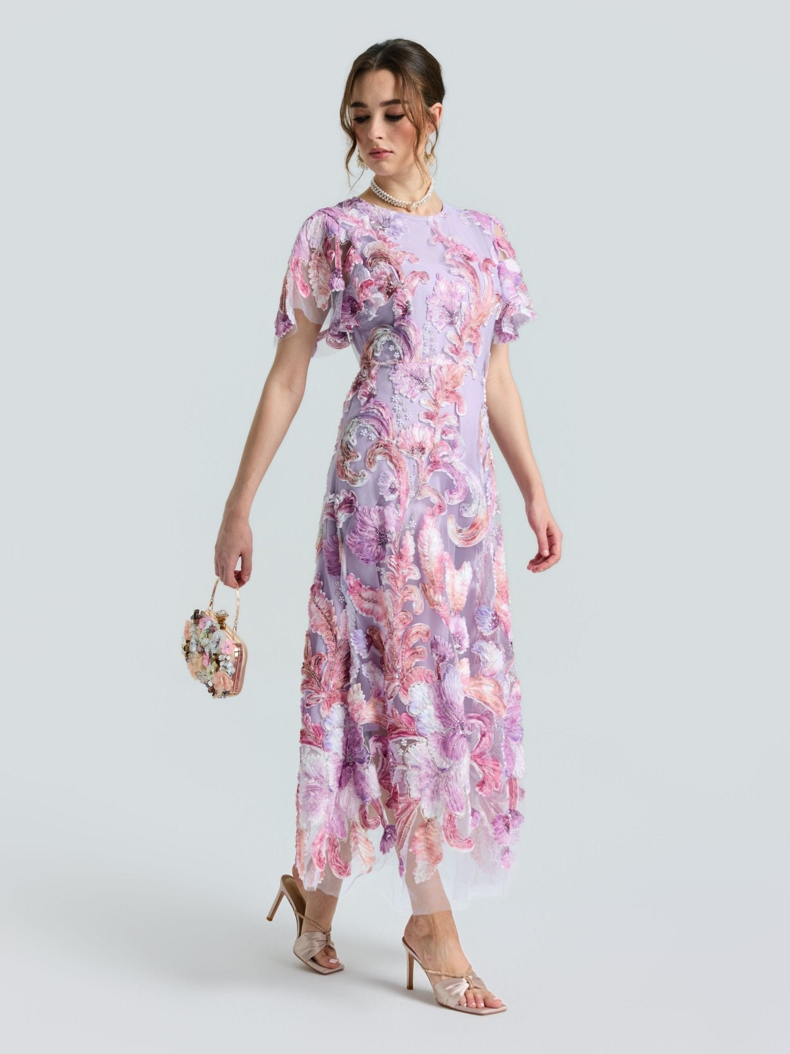 Floral Embroidered Beaded Dress - Social Queen