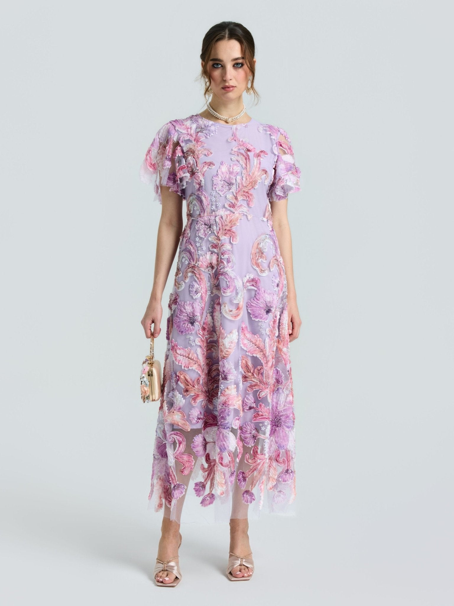 Floral Embroidered Beaded Dress - Social Queen