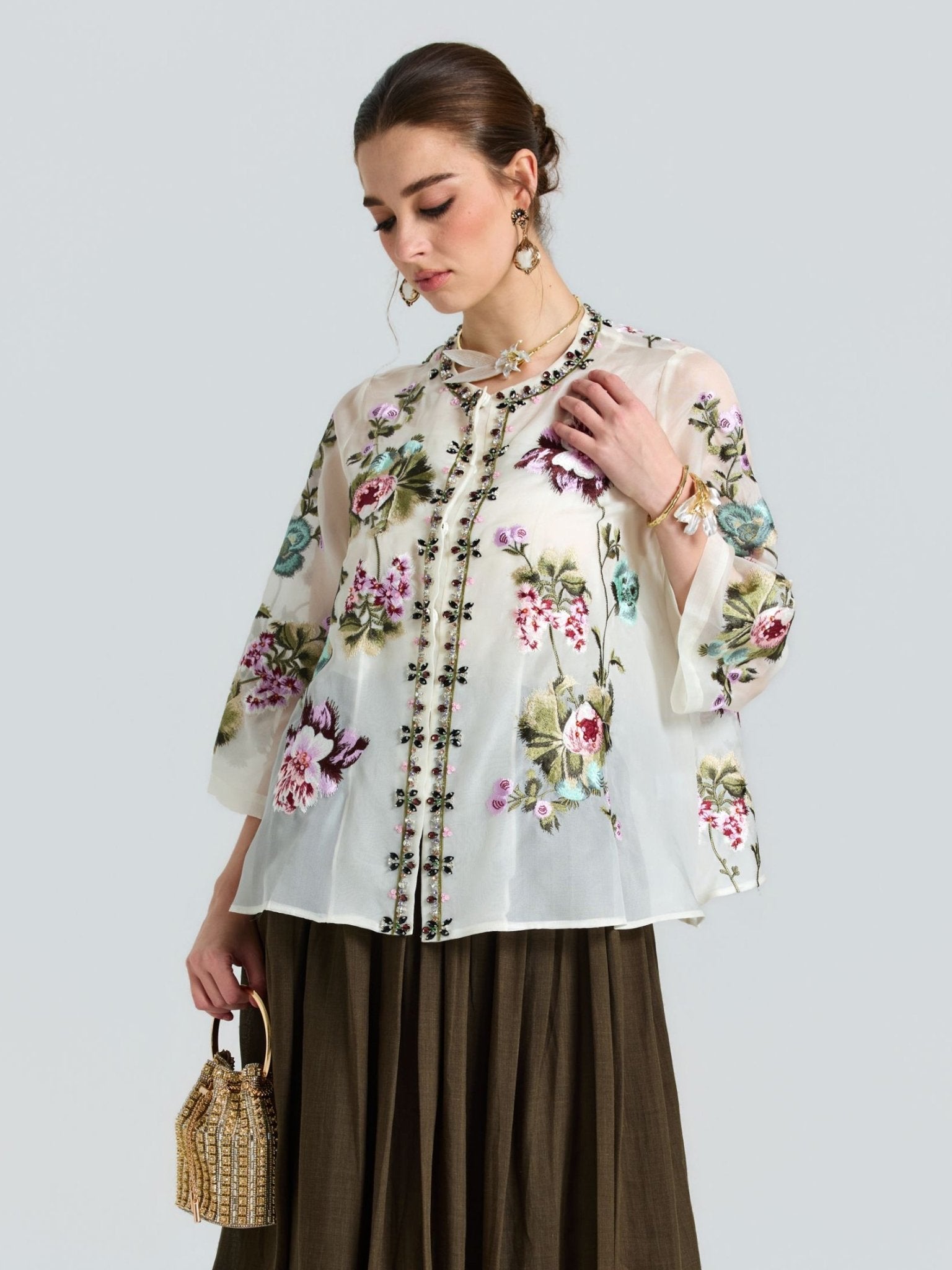 Floral Embroidered Beaded Jacket - Social Queen