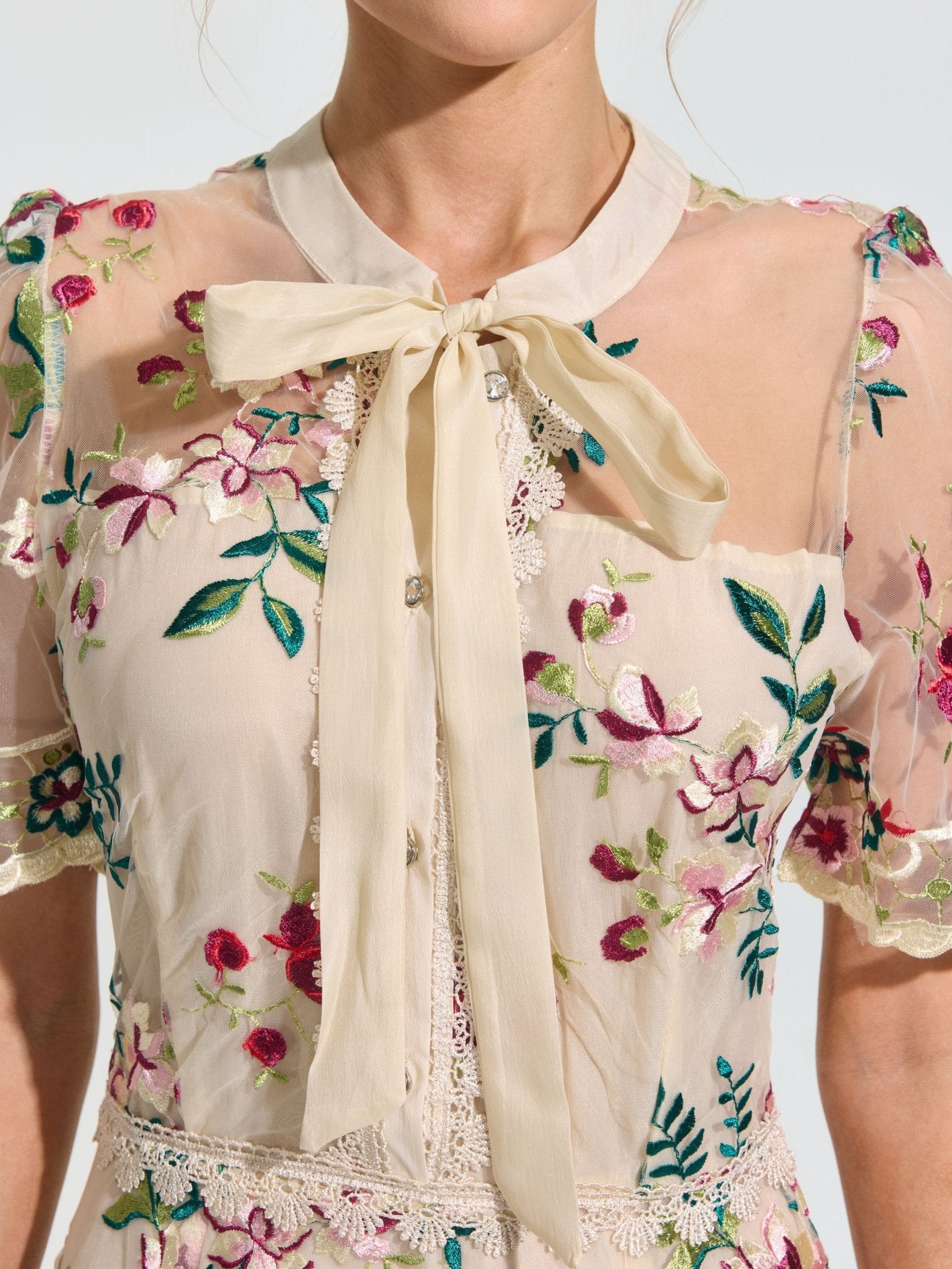 Floral Embroidered Bow-Tie Dress - Social Queen