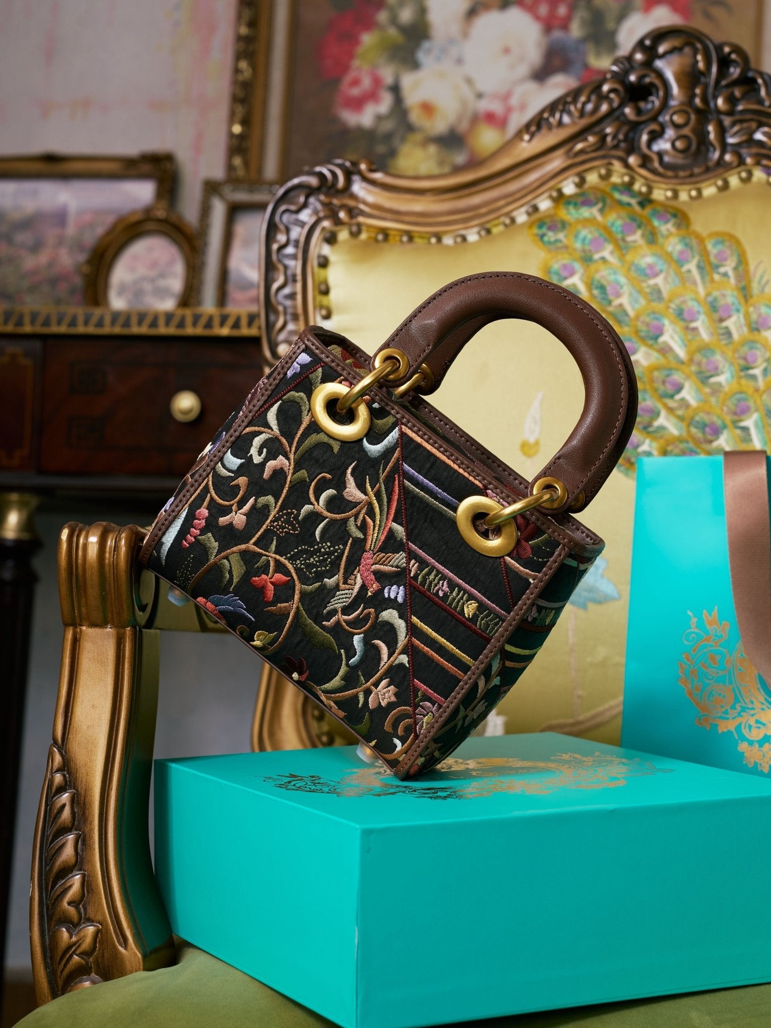 Floral Embroidered Leather Top Handle Bag - Social Queen