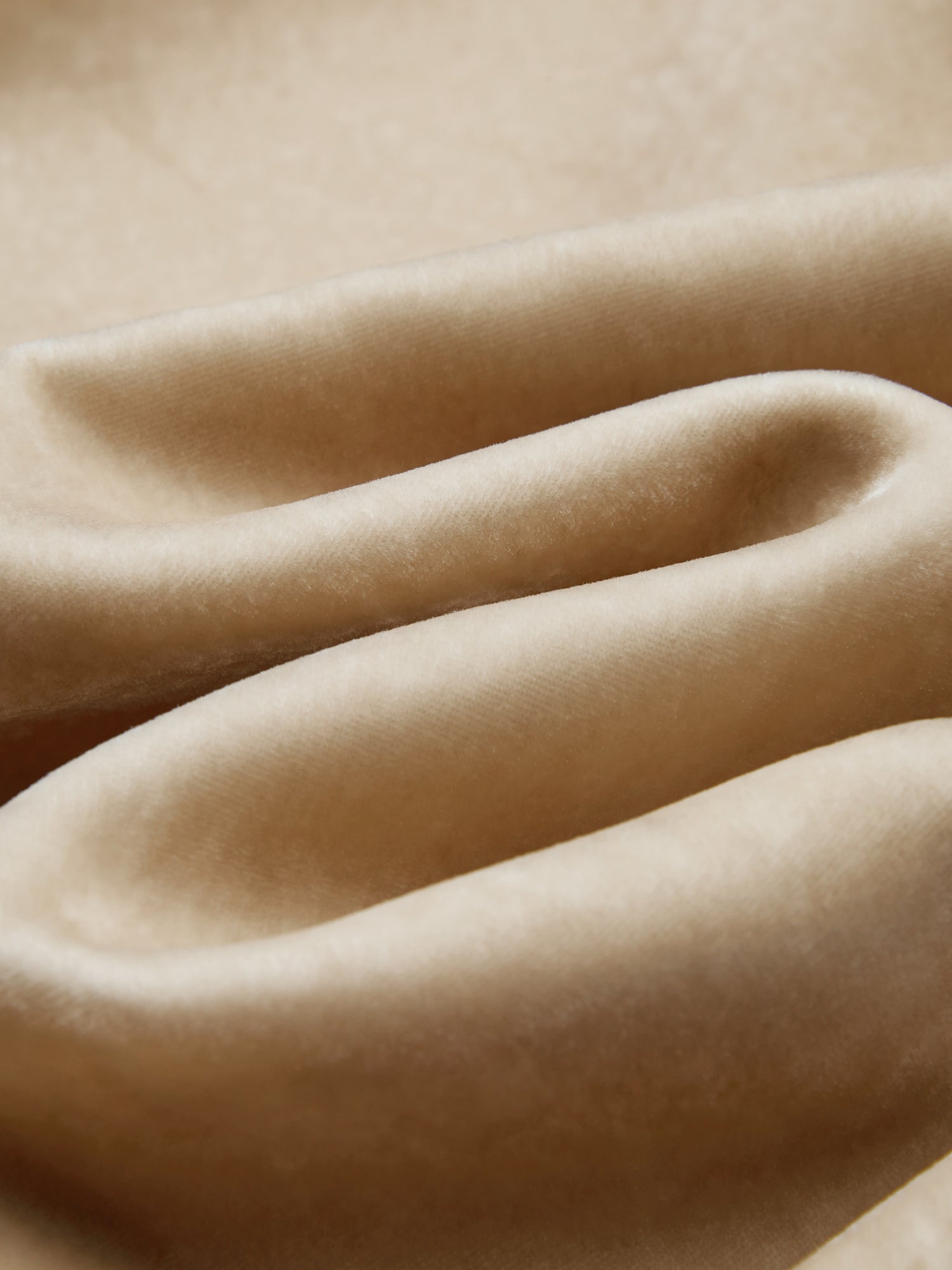 A close-up of soft beige velvet with gentle folds and matte texture, featuring 3D stitching inspired by the Social Queen Floral Embroidered Velvet Jacket.