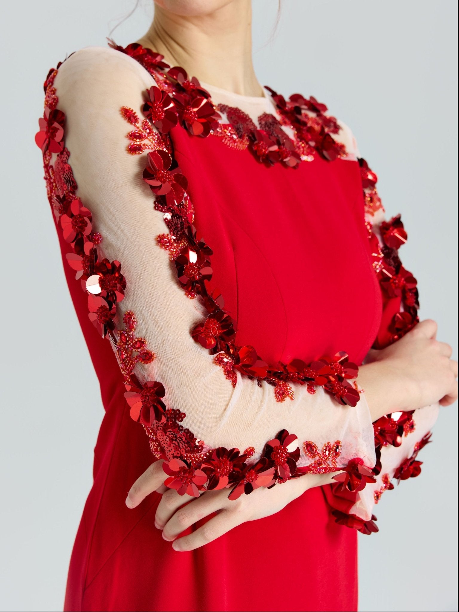 Floral Sequin Beaded Gown - Social Queen
