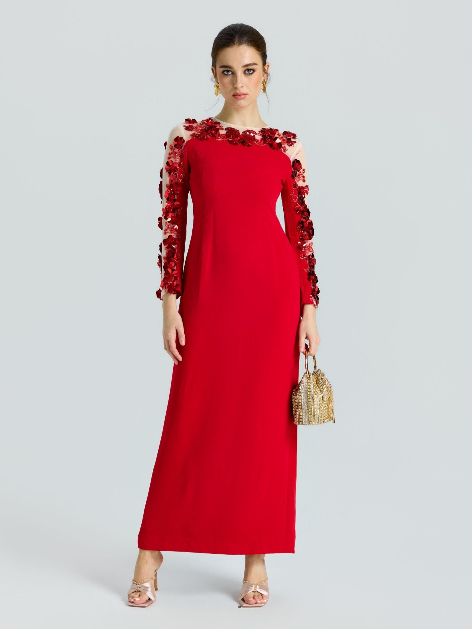 Floral Sequin Beaded Gown - Social Queen