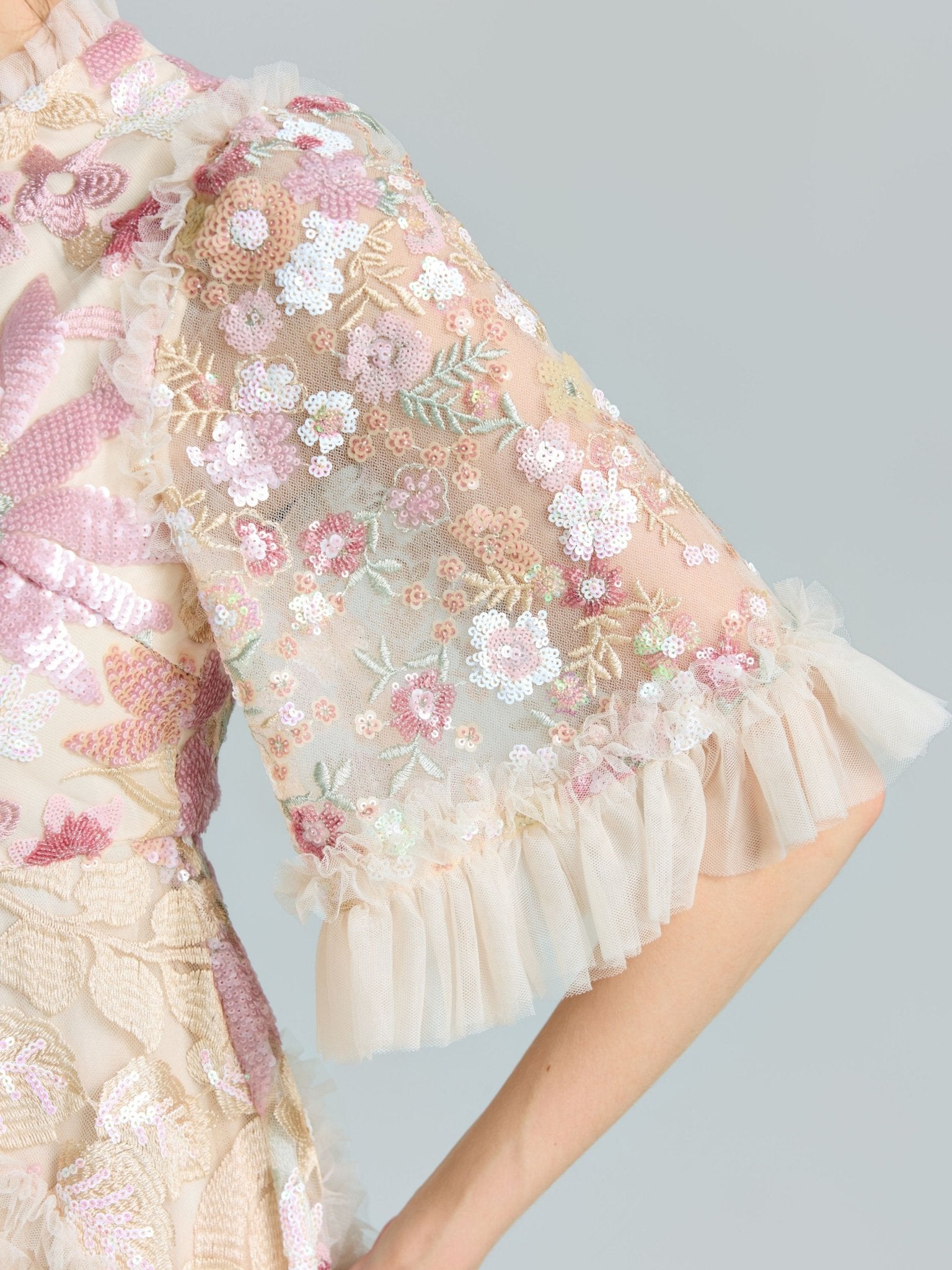 Floral Sequin Embroidered Tiered Dress - Social Queen
