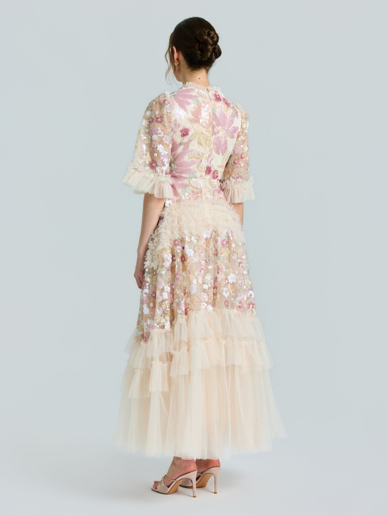 Floral Sequin Embroidered Tiered Dress - Social Queen