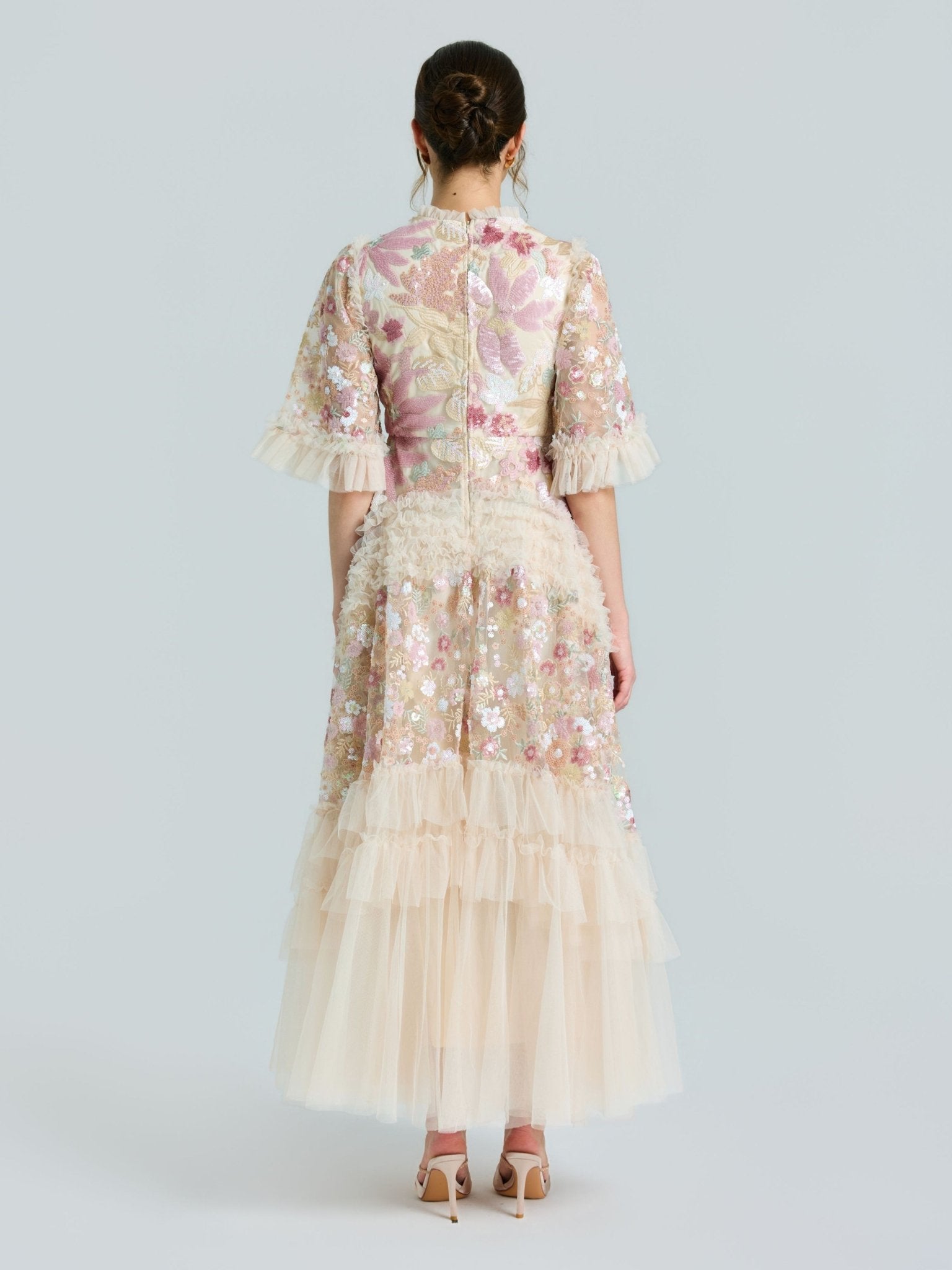Floral Sequin Embroidered Tiered Dress - Social Queen