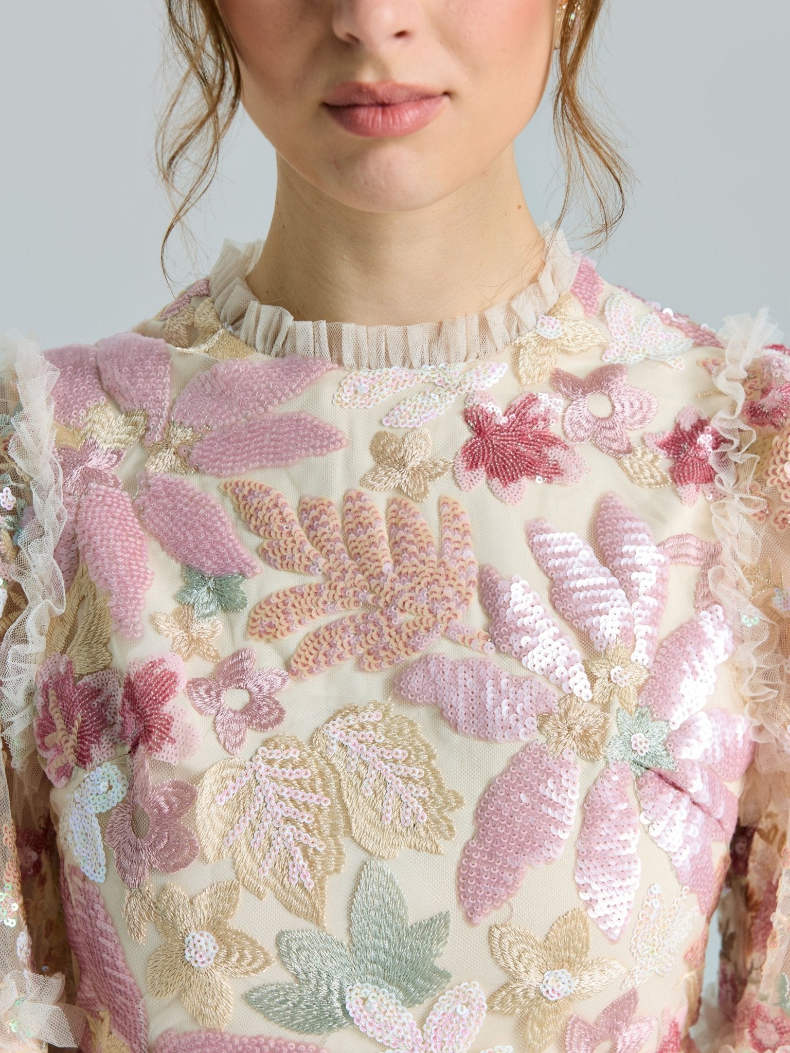 Floral Sequin Embroidered Tiered Dress - Social Queen