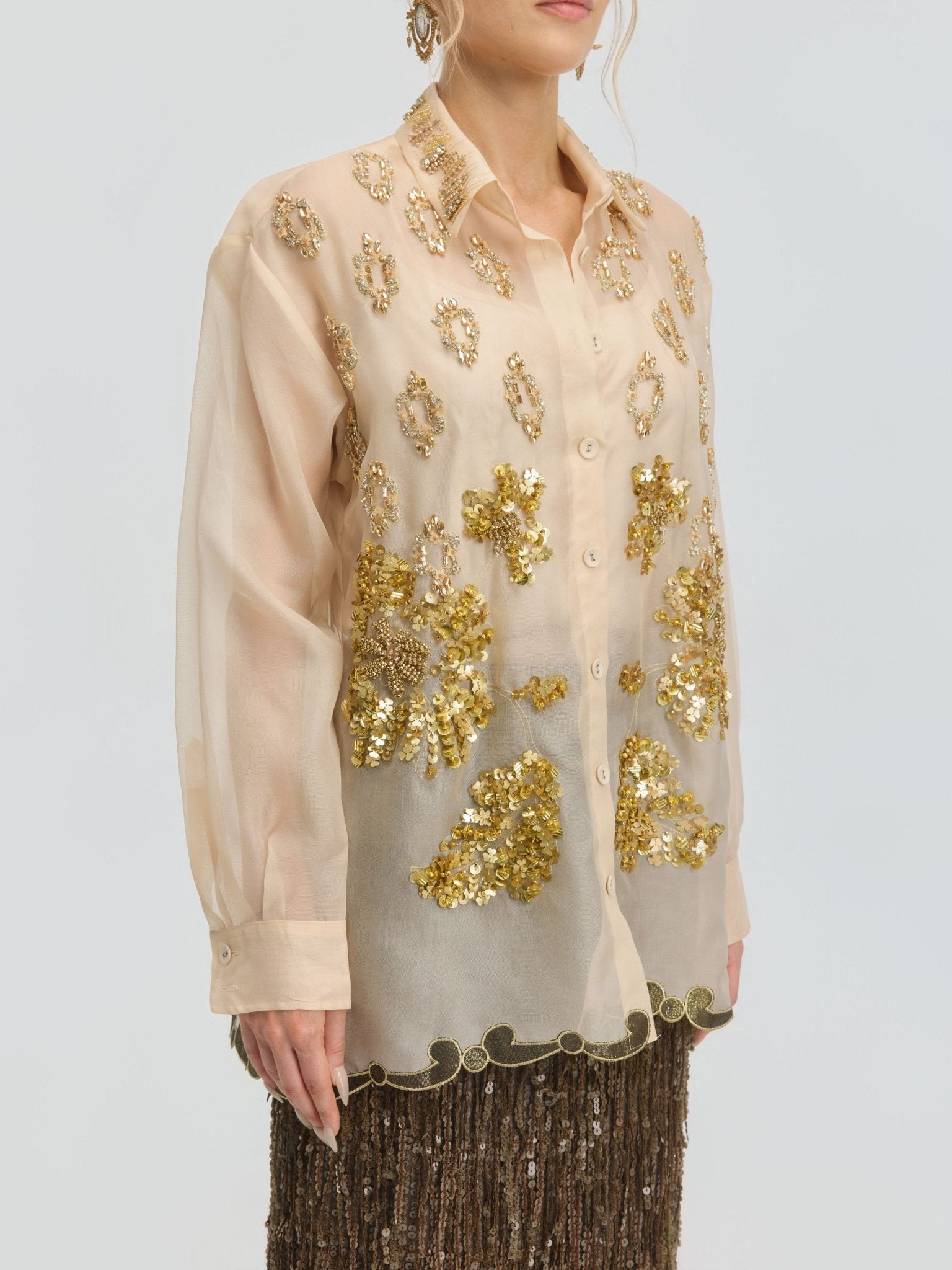 Floral Sequin Mulberry Silk Shirt - Social Queen