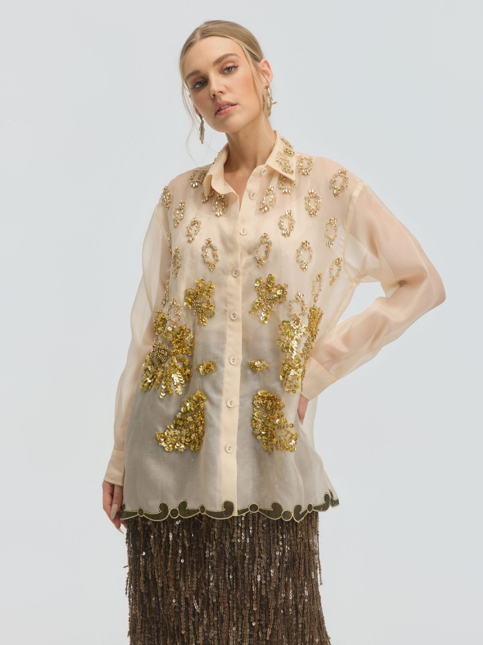 Floral Sequin Mulberry Silk Shirt - Social Queen